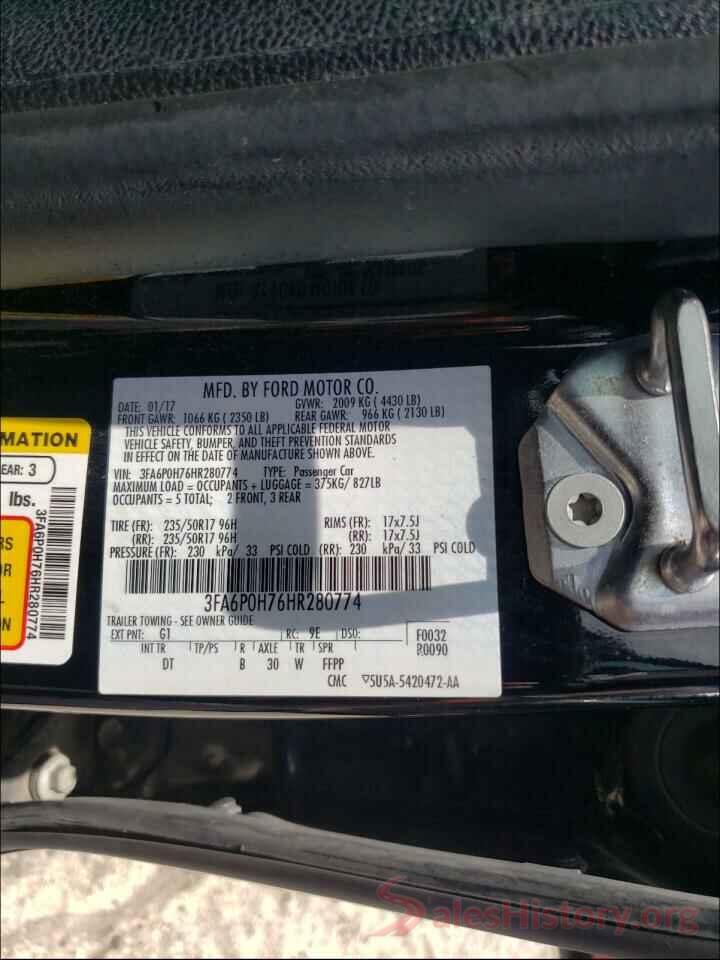 3FA6P0H76HR280774 2017 FORD FUSION