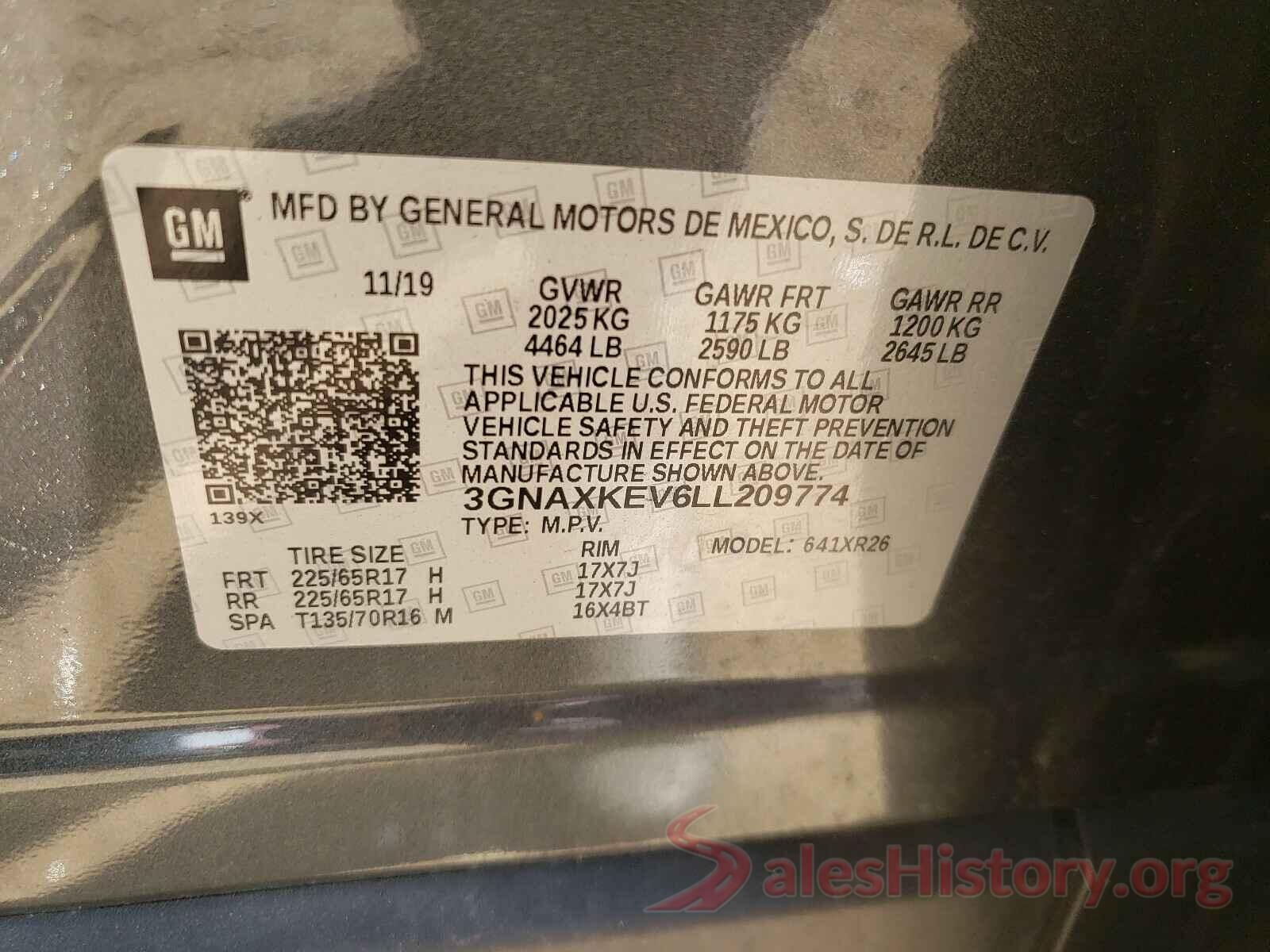 3GNAXKEV6LL209774 2020 CHEVROLET EQUINOX