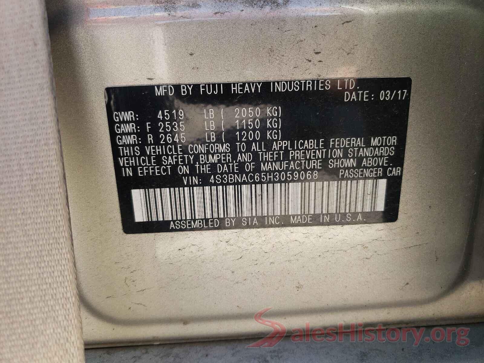 4S3BNAC65H3059068 2017 SUBARU LEGACY