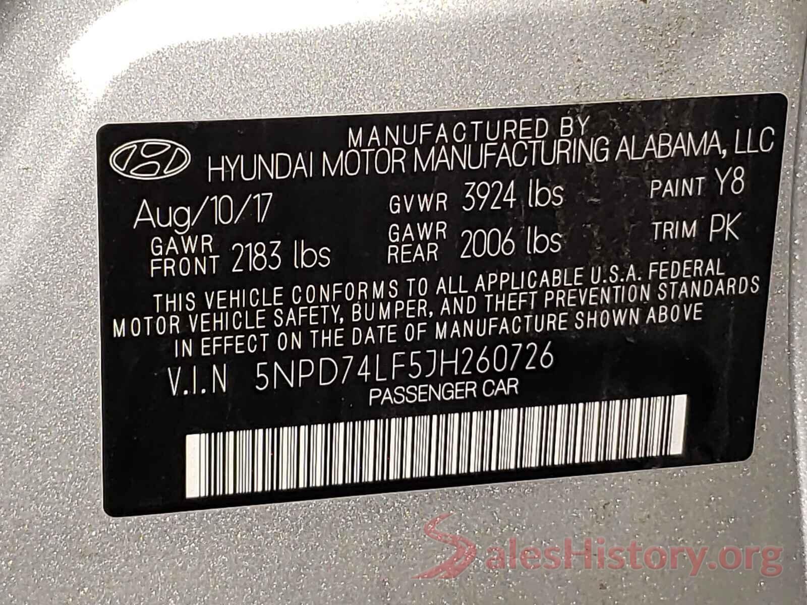 5NPD74LF5JH260726 2018 HYUNDAI ELANTRA