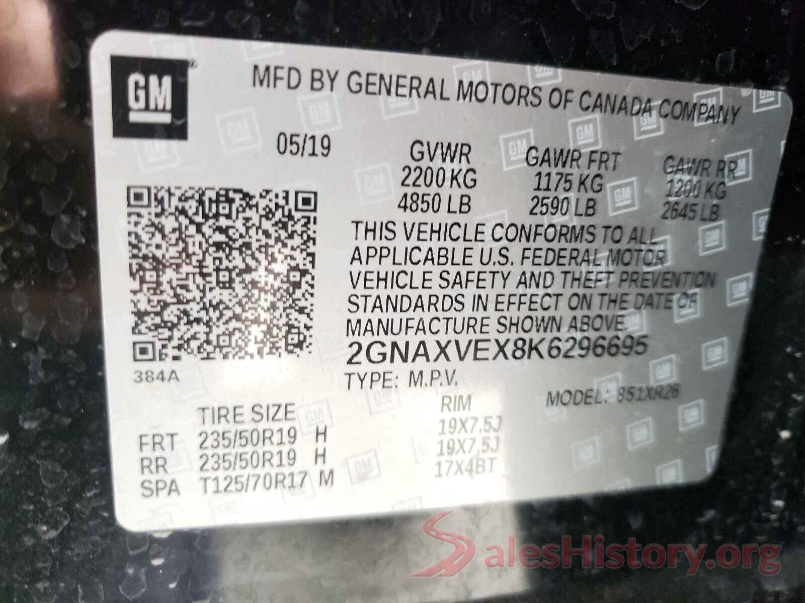 2GNAXVEX8K6296695 2019 CHEVROLET EQUINOX