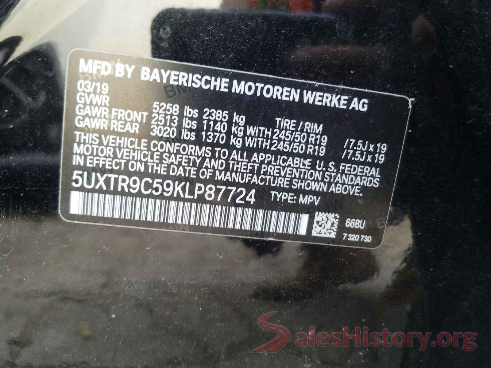 5UXTR9C59KLP87724 2019 BMW X3