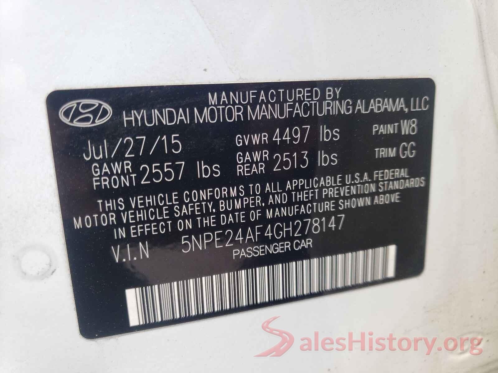 5NPE24AF4GH278147 2016 HYUNDAI SONATA