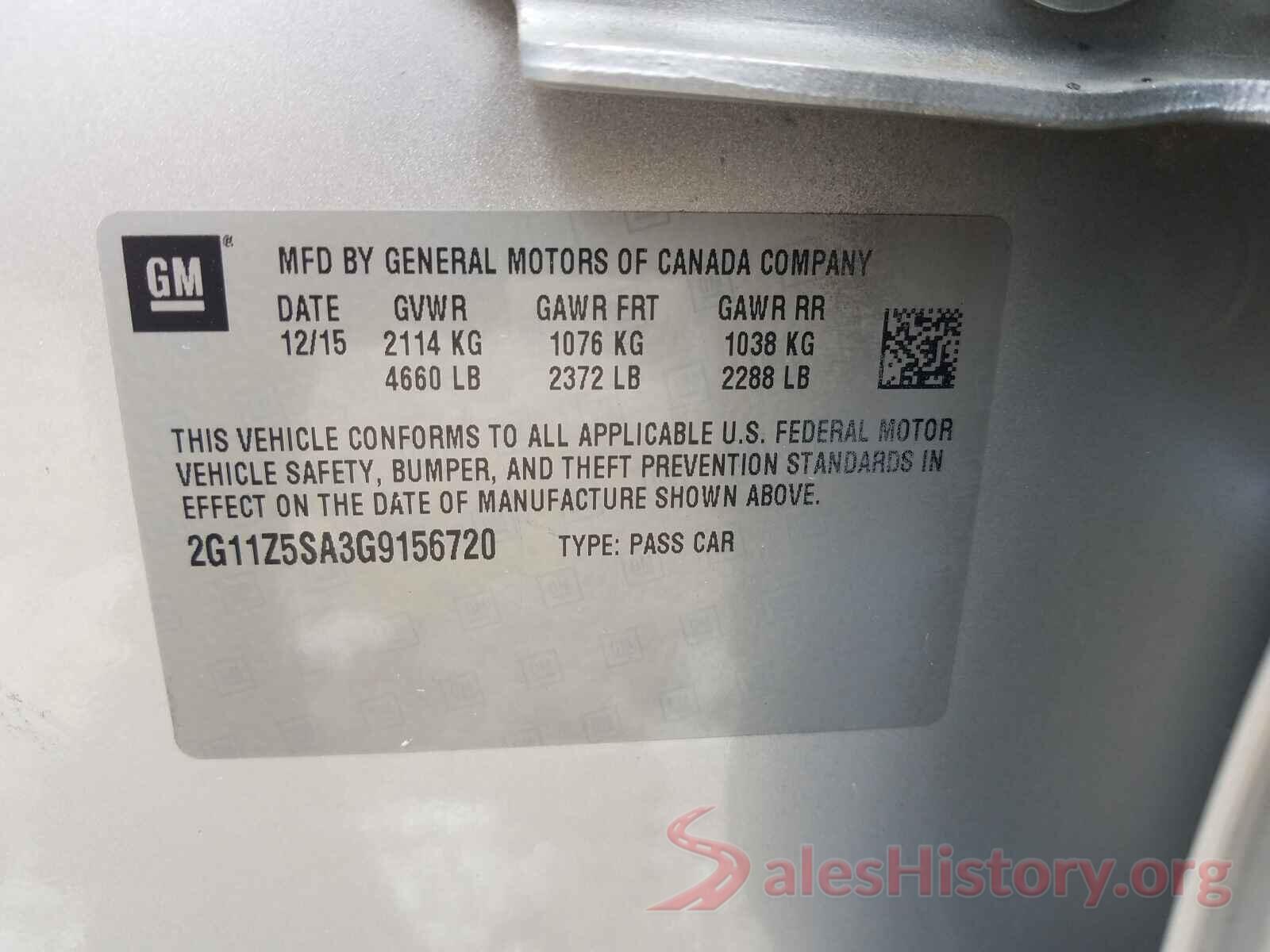 2G11Z5SA3G9156720 2016 CHEVROLET IMPALA