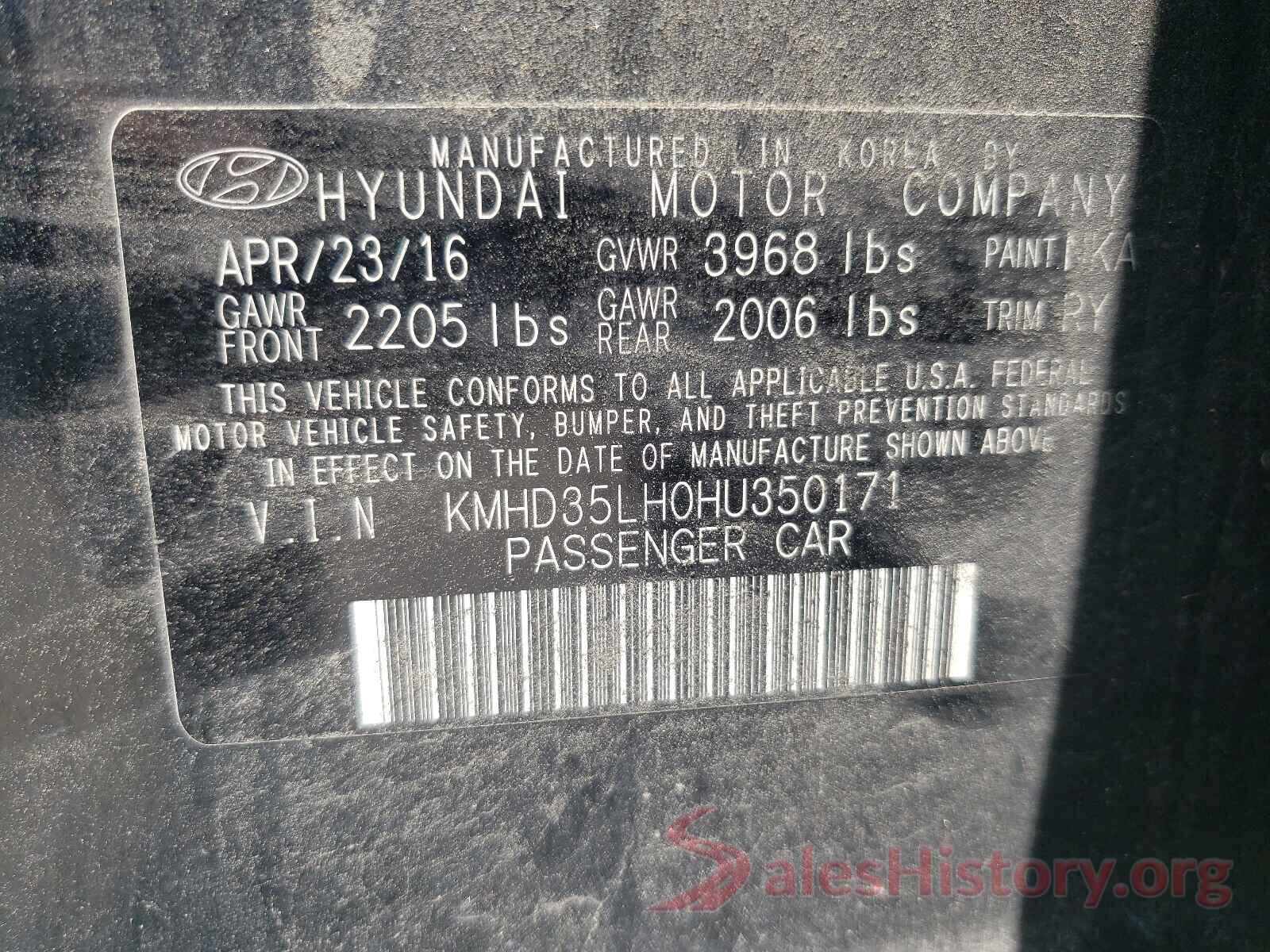 KMHD35LH0HU350171 2017 HYUNDAI ELANTRA