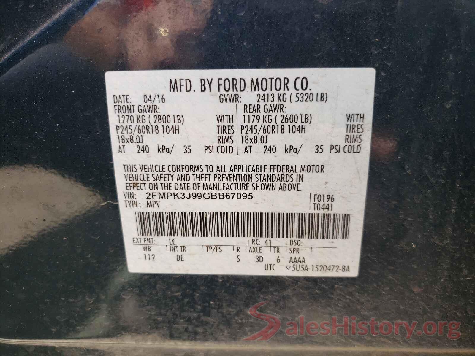 2FMPK3J99GBB67095 2016 FORD EDGE