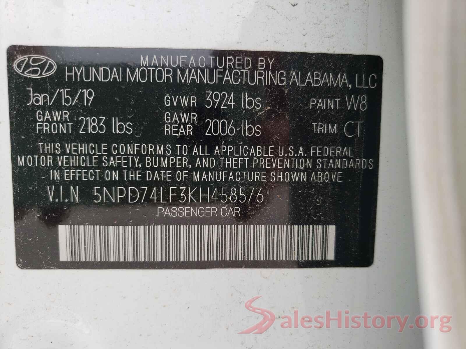 5NPD74LF3KH458576 2019 HYUNDAI ELANTRA