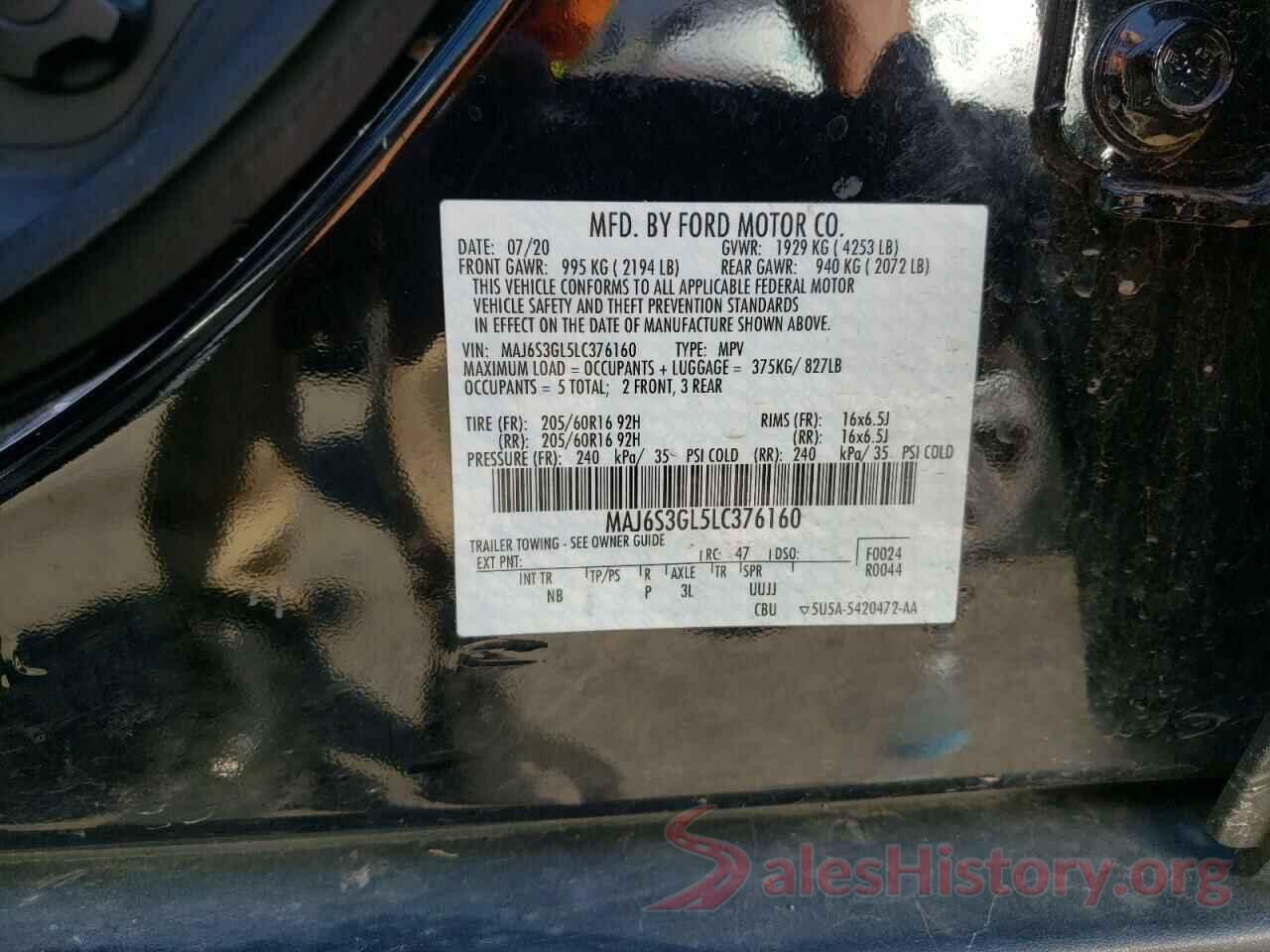 MAJ6S3GL5LC376160 2020 FORD ECOSPORT