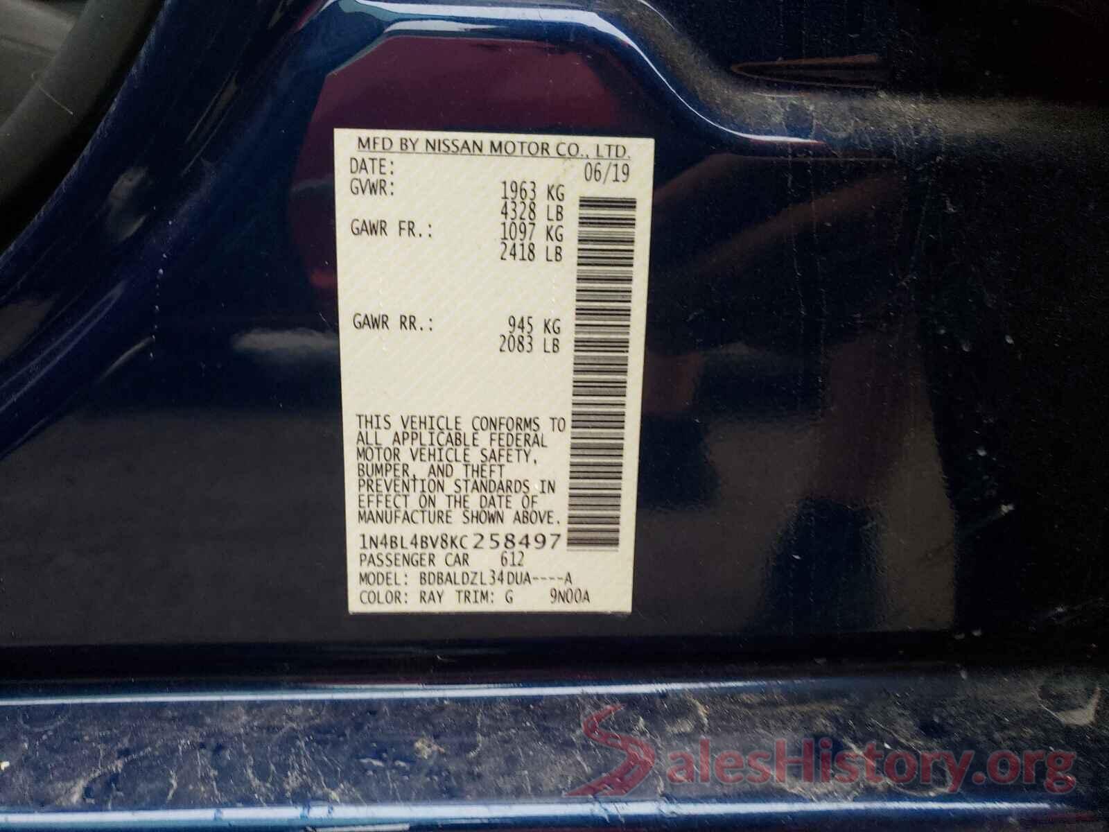 1N4BL4BV8KC258497 2019 NISSAN ALTIMA