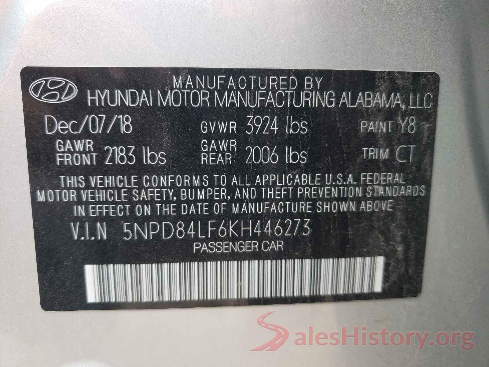 5NPD84LF6KH446273 2019 HYUNDAI ELANTRA