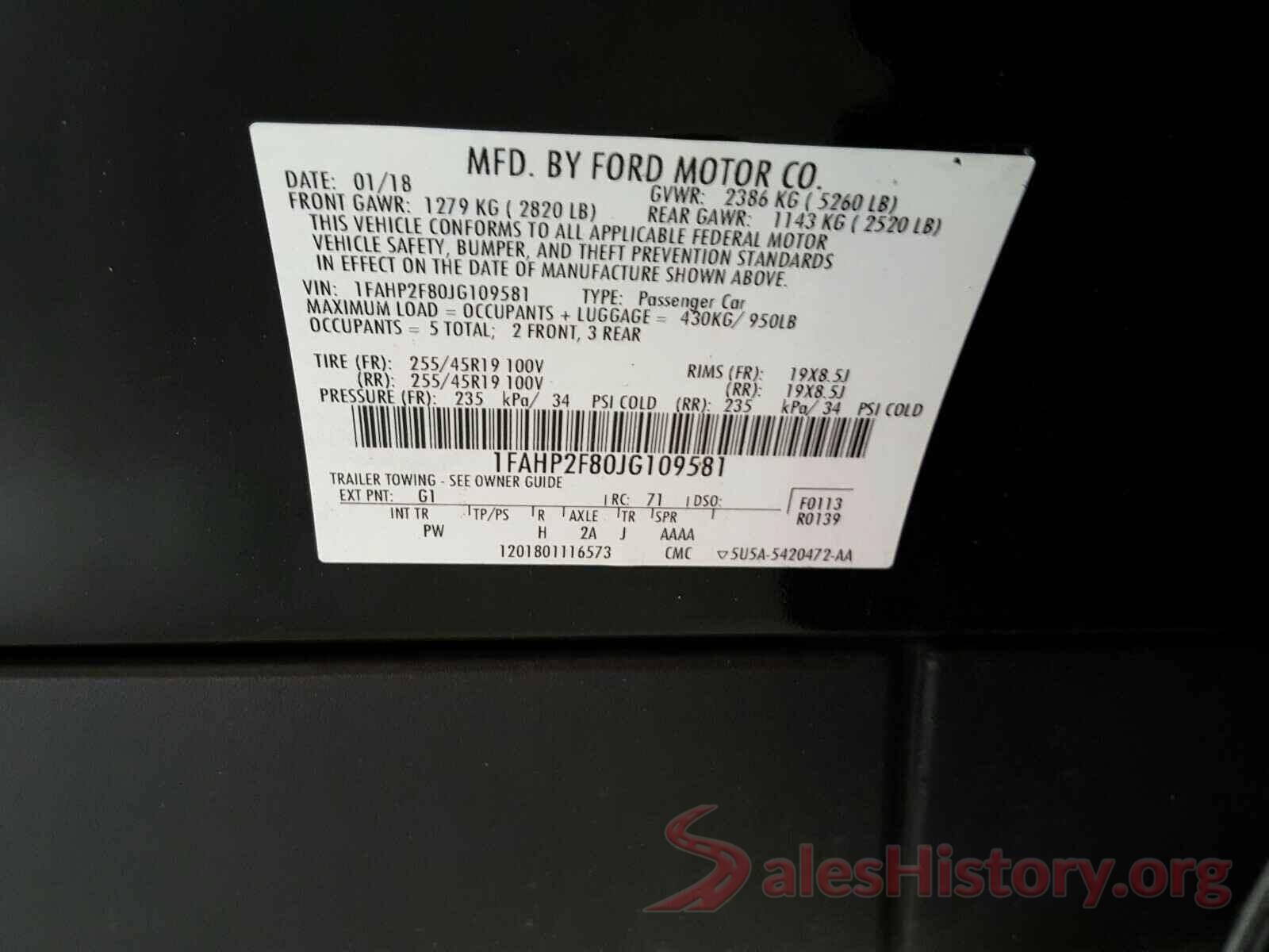 1FAHP2F80JG109581 2018 FORD TAURUS