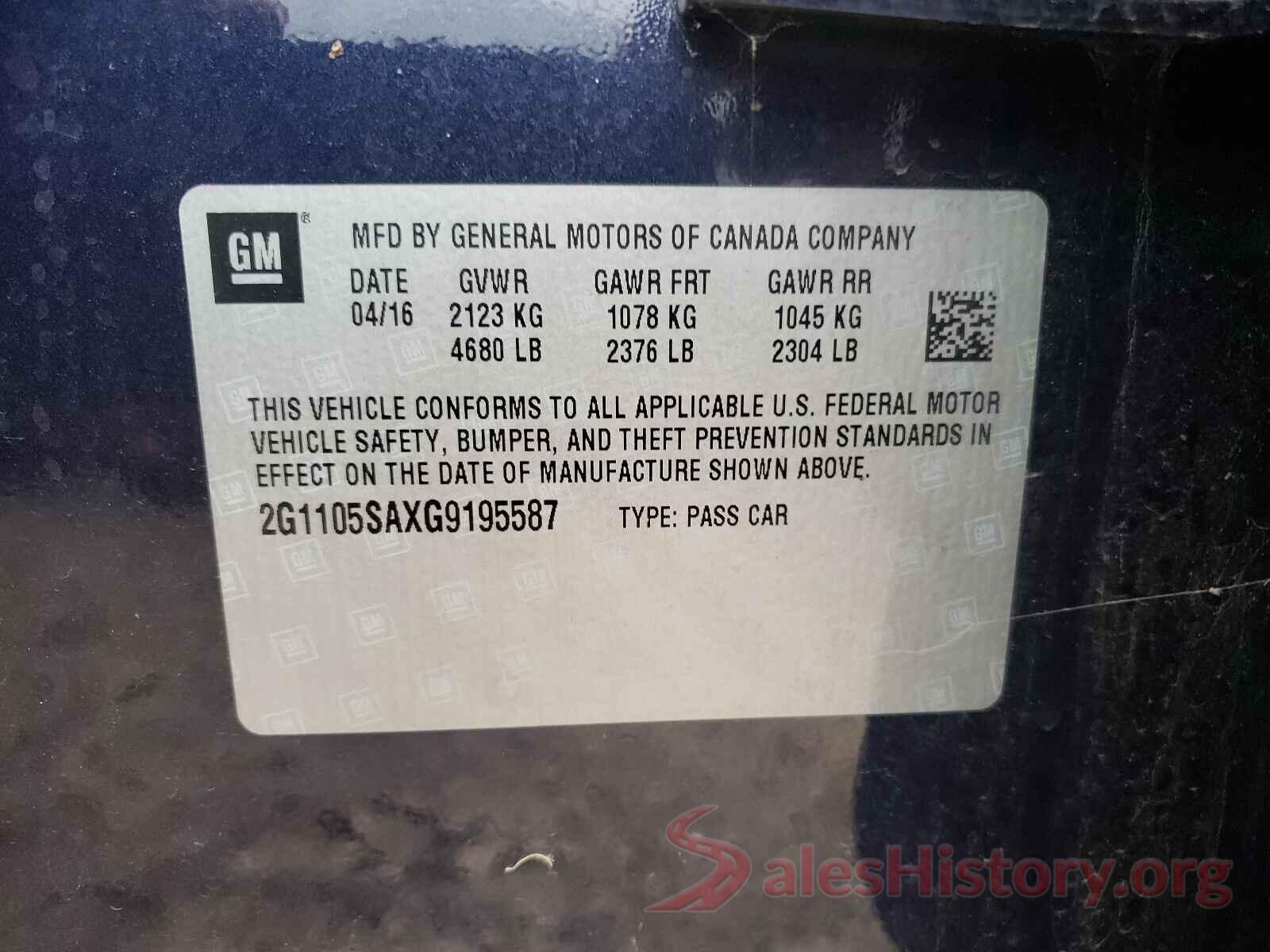 2G1105SAXG9195587 2016 CHEVROLET IMPALA