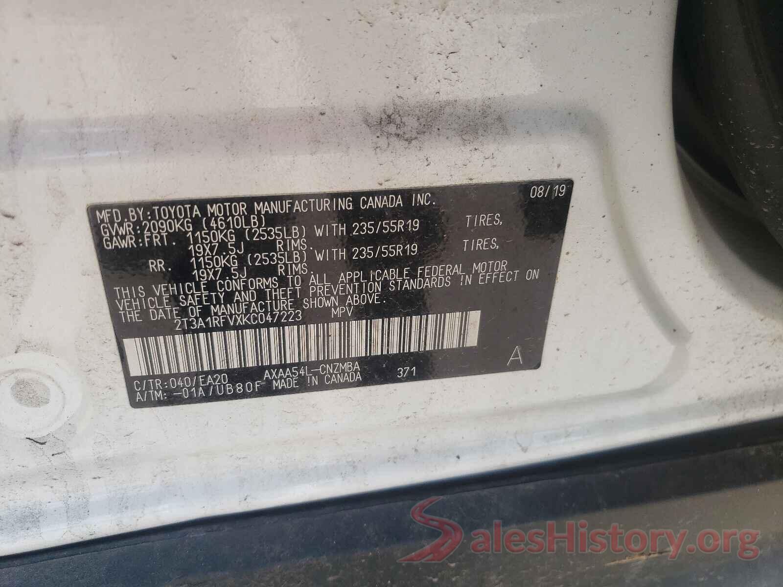 2T3A1RFVXKC047223 2019 TOYOTA RAV4