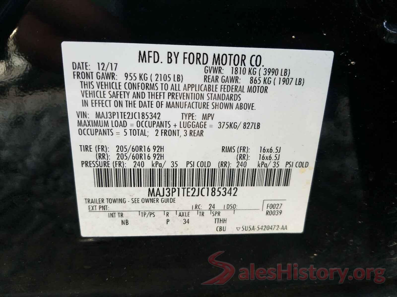 MAJ3P1TE2JC185342 2018 FORD ALL OTHER