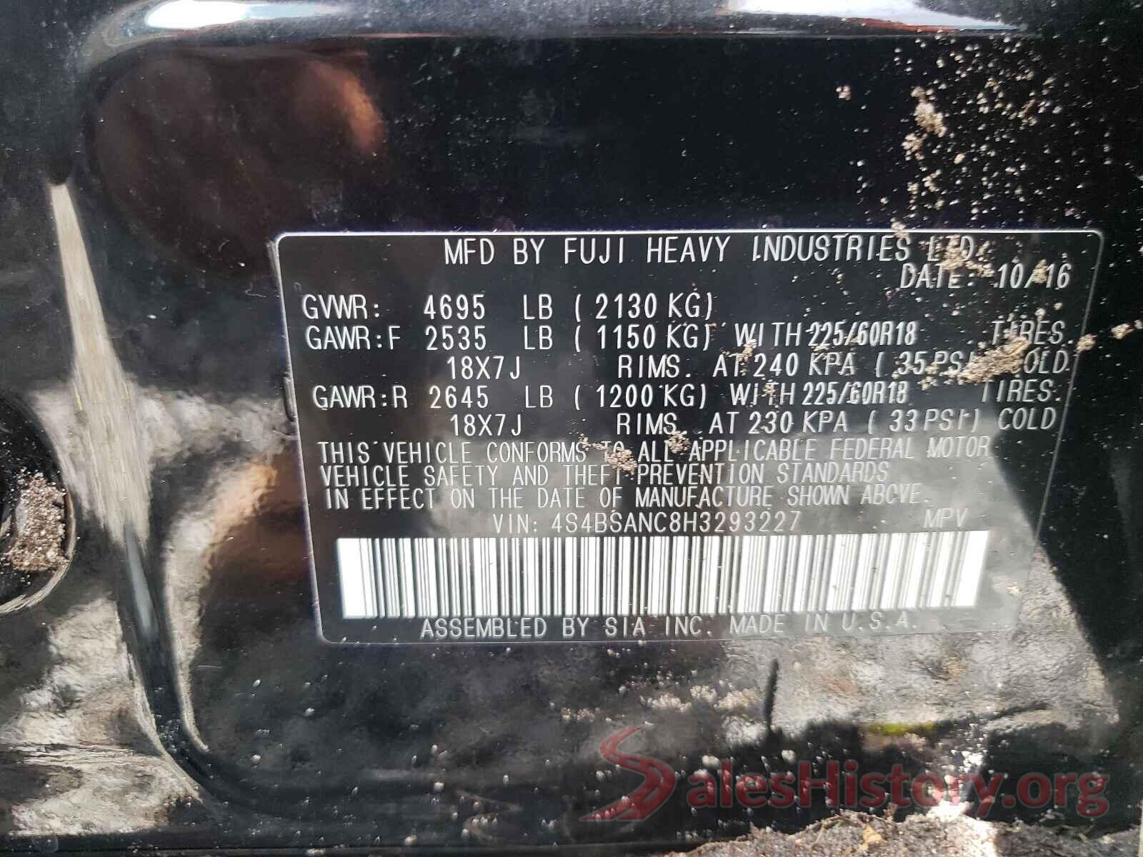 4S4BSANC8H3293227 2017 SUBARU OUTBACK