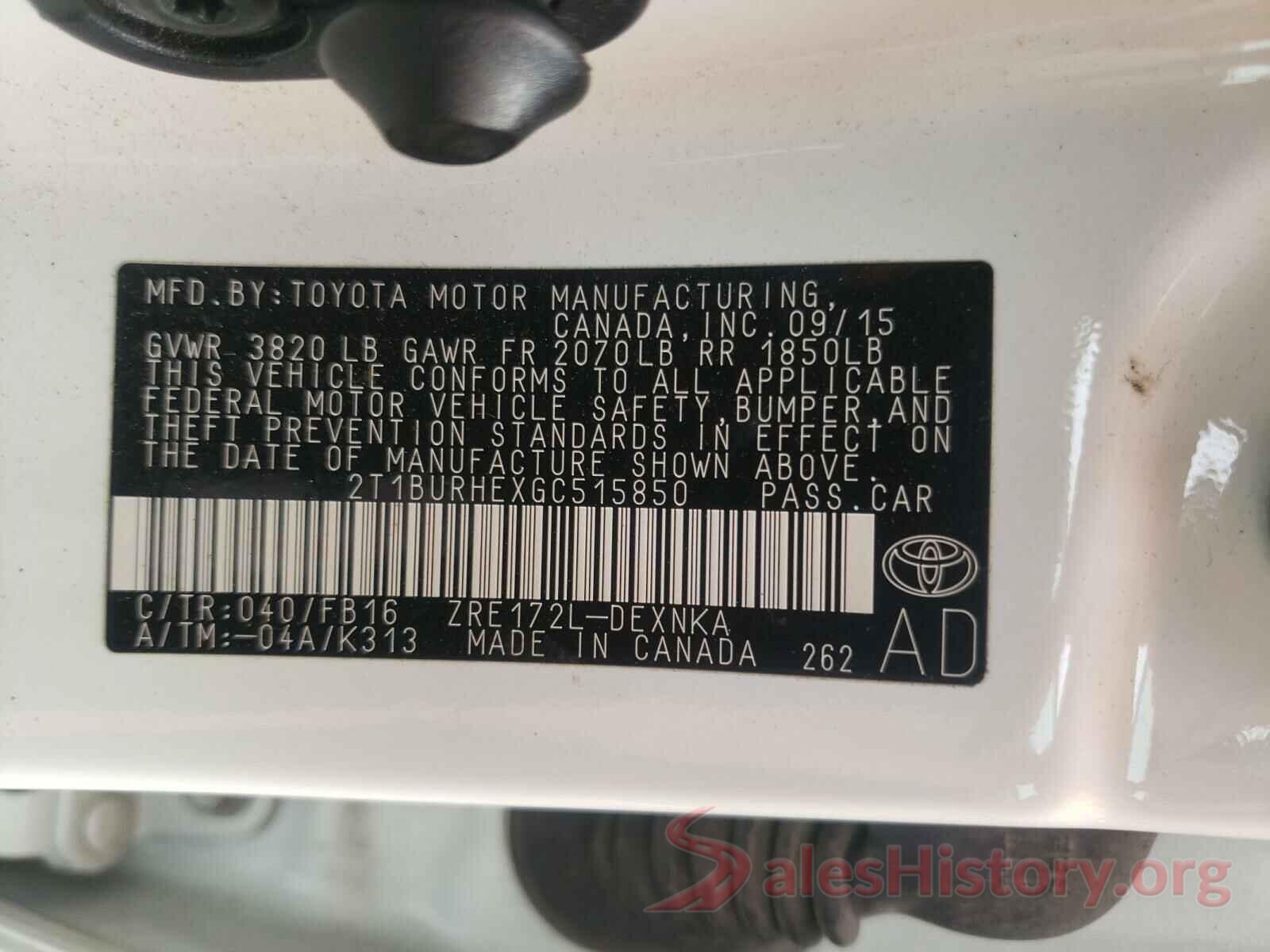 2T1BURHEXGC515850 2016 TOYOTA COROLLA