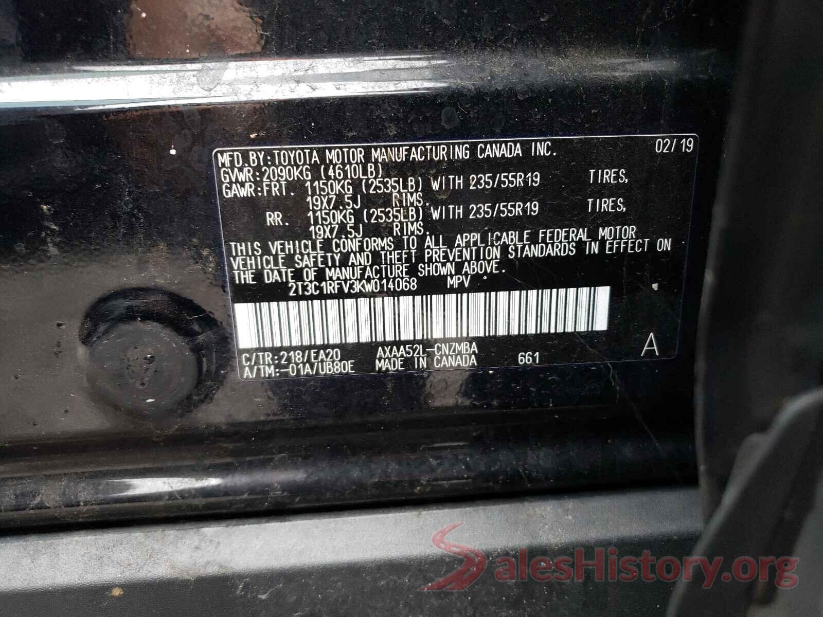 2T3C1RFV3KW014068 2019 TOYOTA RAV4