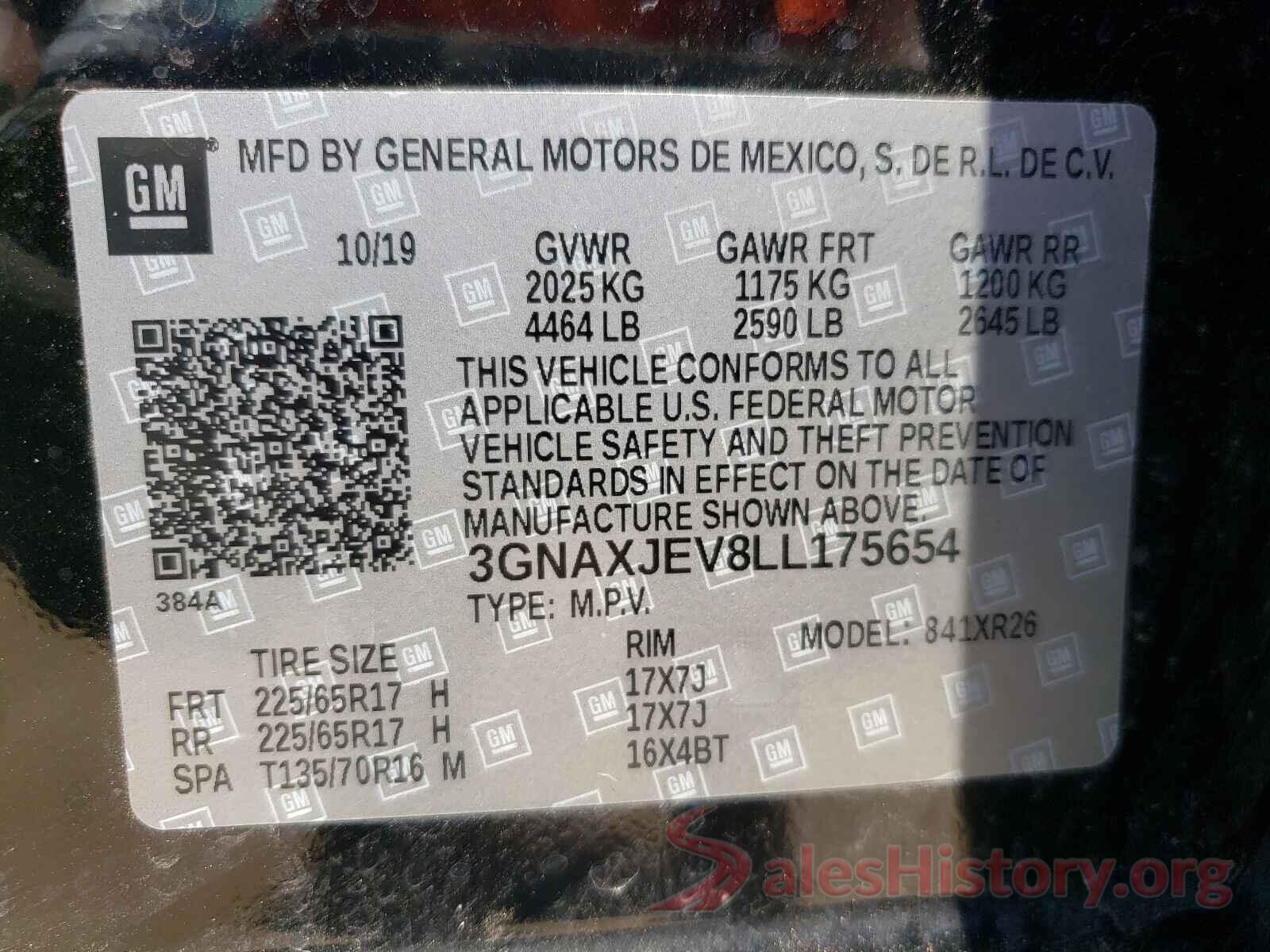 3GNAXJEV8LL175654 2020 CHEVROLET EQUINOX