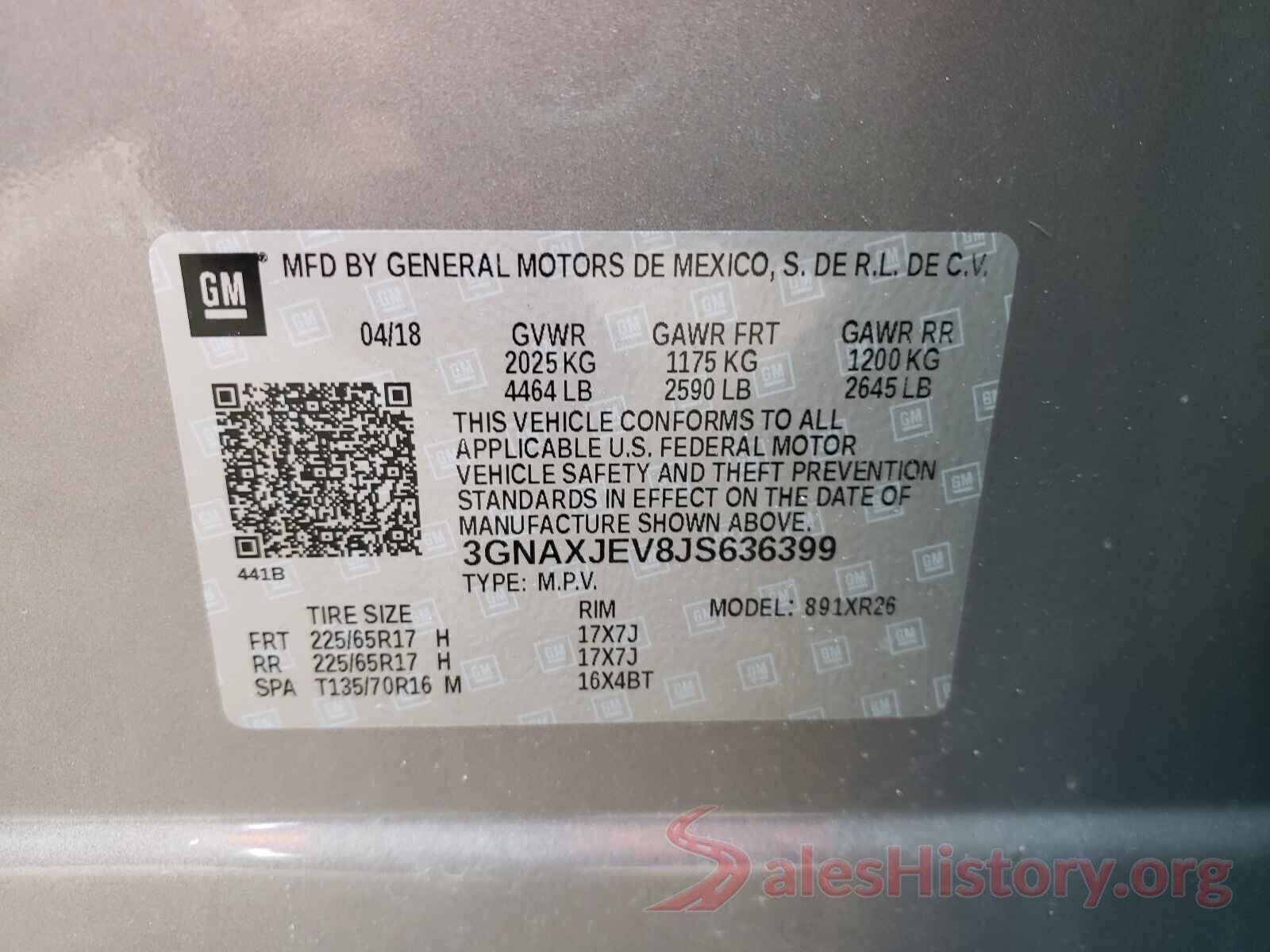 3GNAXJEV8JS636399 2018 CHEVROLET EQUINOX