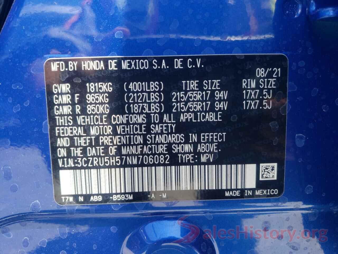 3CZRU5H57NM706082 2022 HONDA HR-V