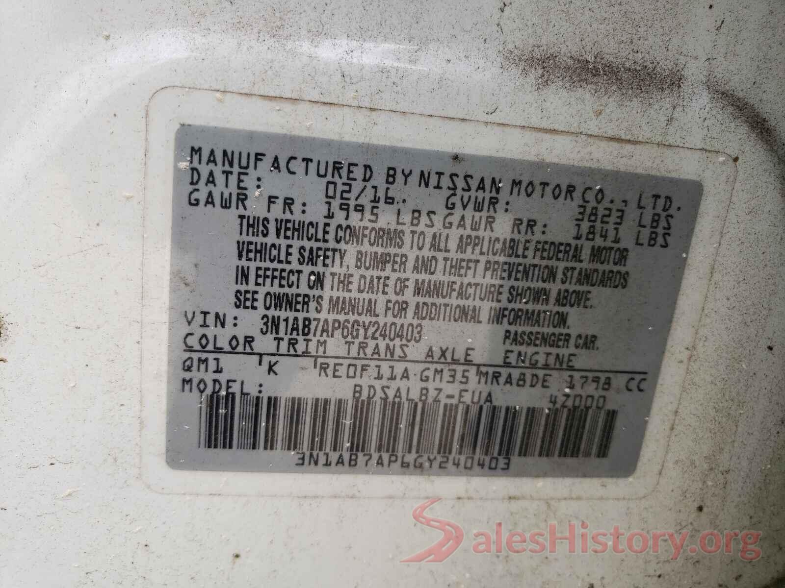 3N1AB7AP6GY240403 2016 NISSAN SENTRA