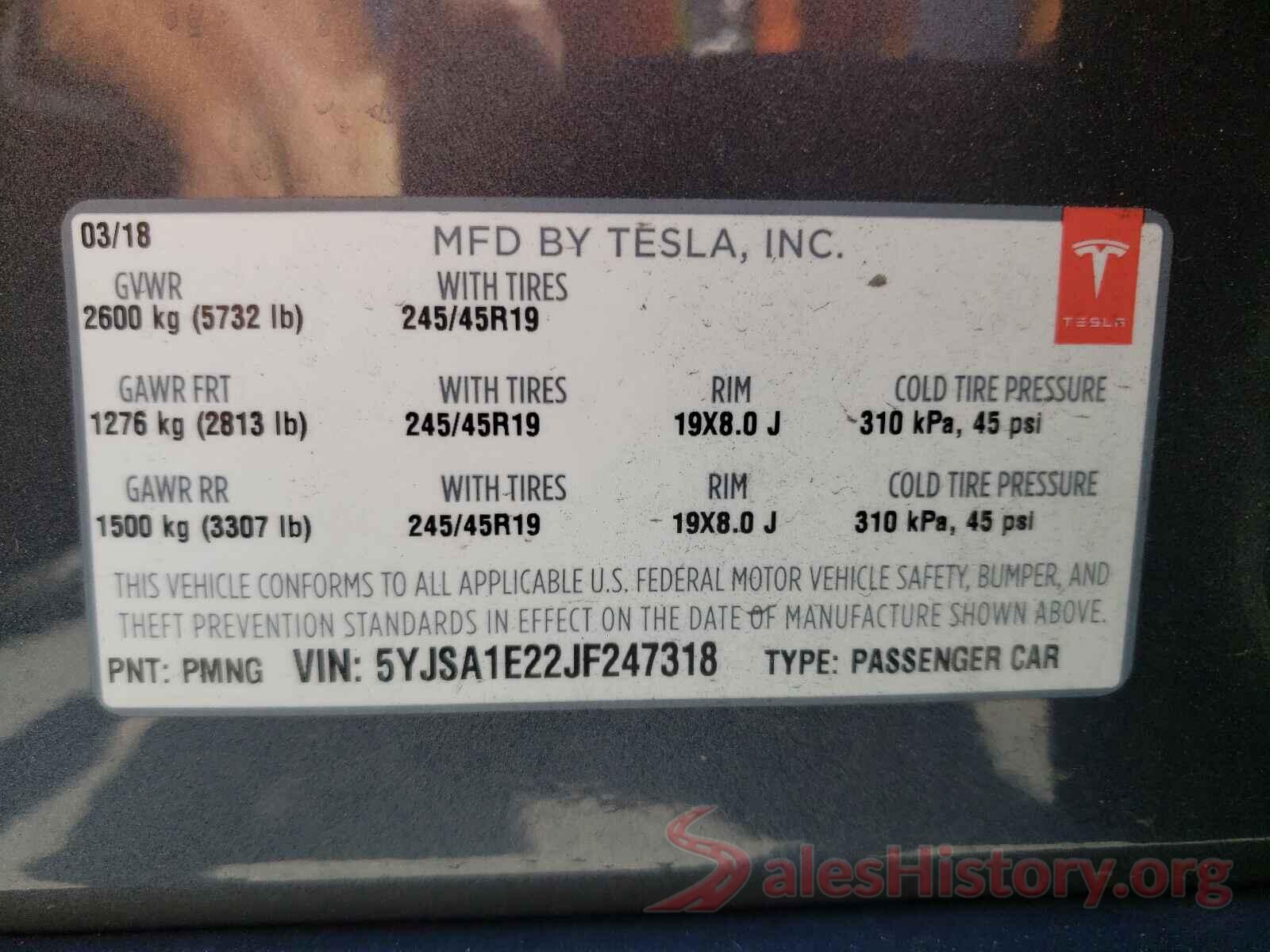 5YJSA1E22JF247318 2018 TESLA MODEL S