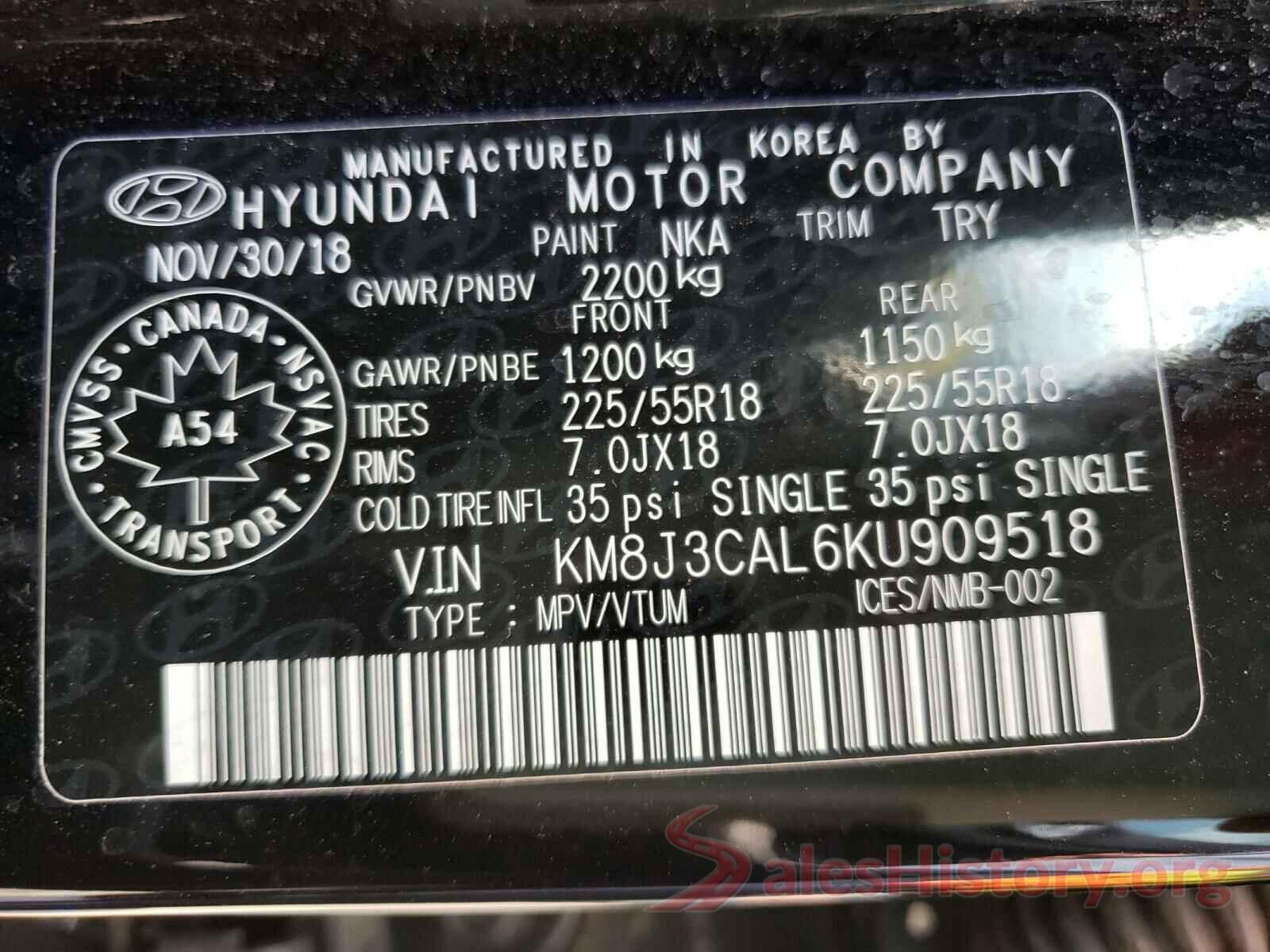 KM8J3CAL6KU909518 2019 HYUNDAI TUCSON