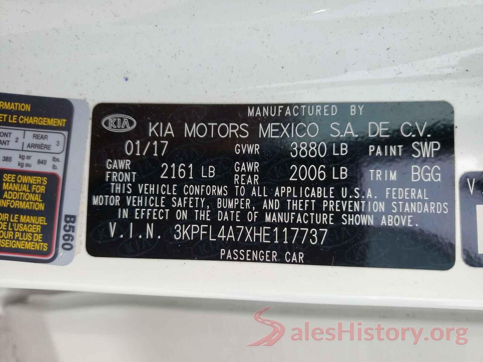 3KPFL4A7XHE117737 2017 KIA FORTE