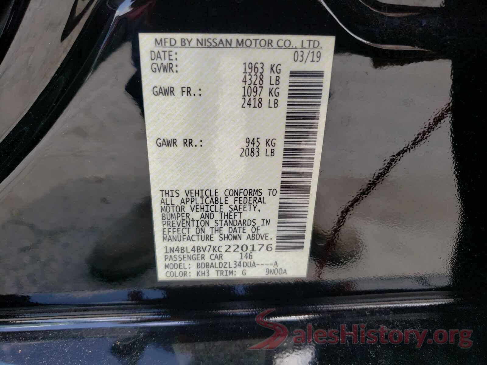 1N4BL4BV7KC220176 2019 NISSAN ALTIMA