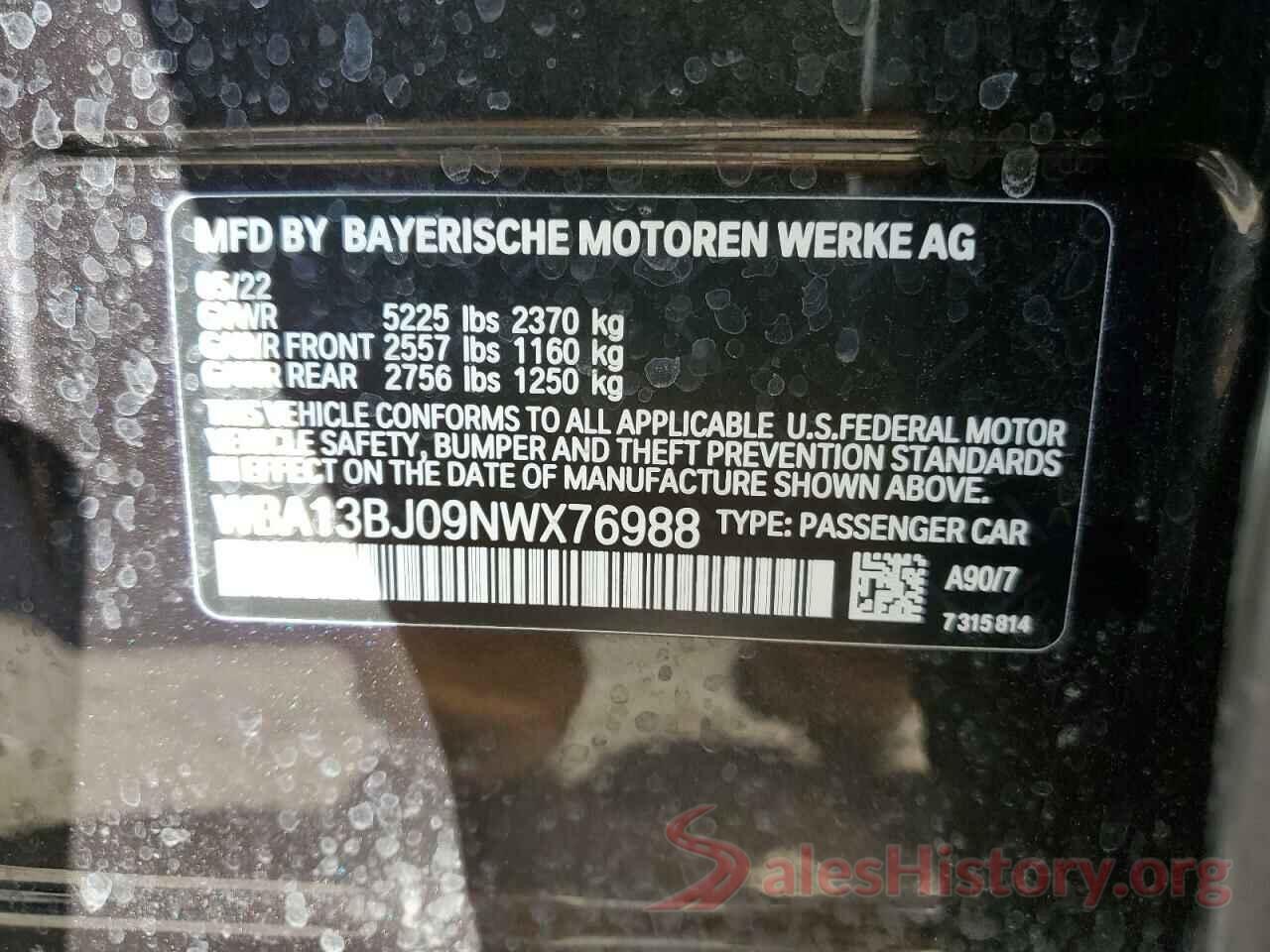 WBA13BJ09NWX76988 2022 BMW 5 SERIES