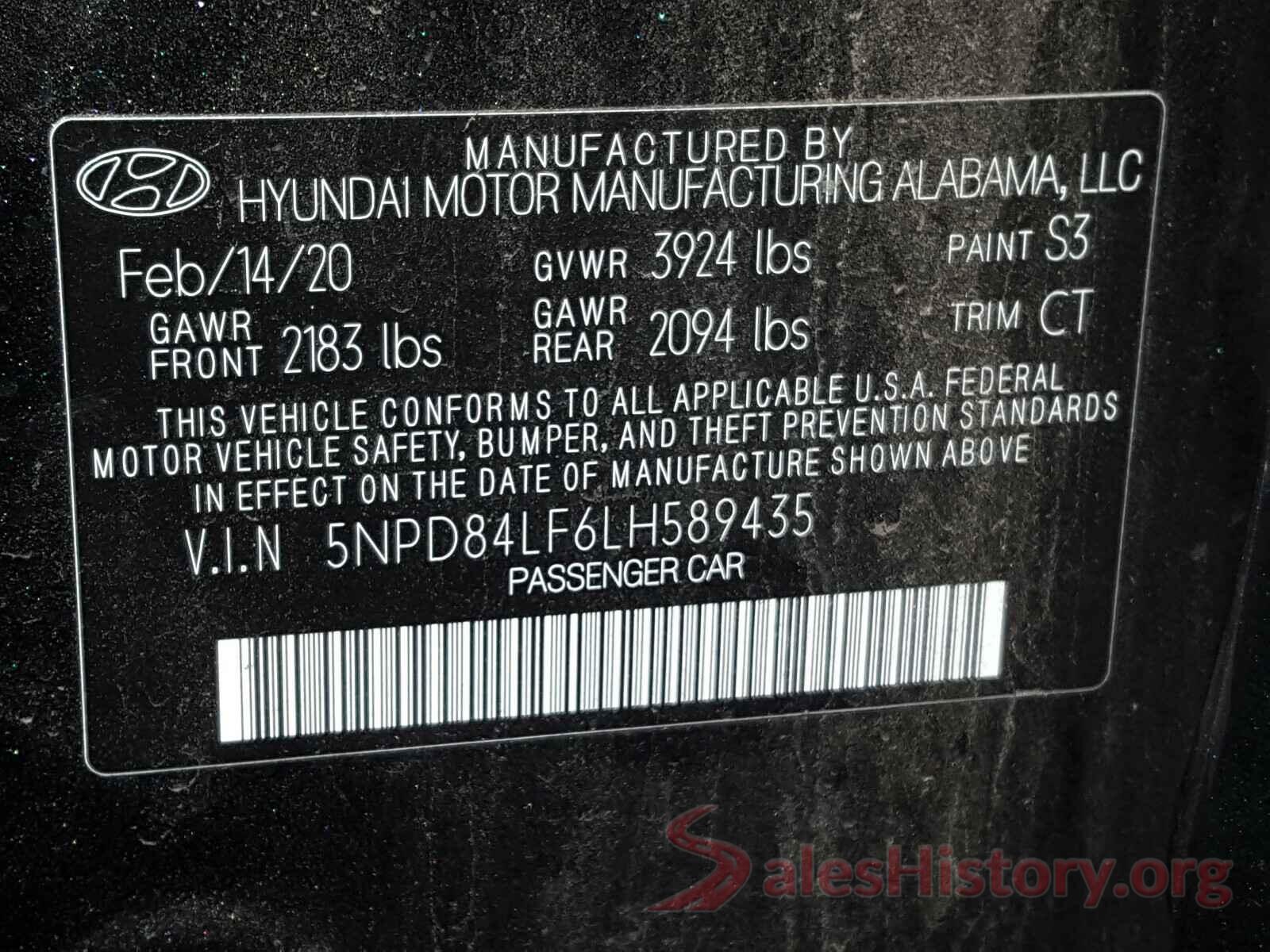 5NPD84LF6LH589435 2020 HYUNDAI ELANTRA