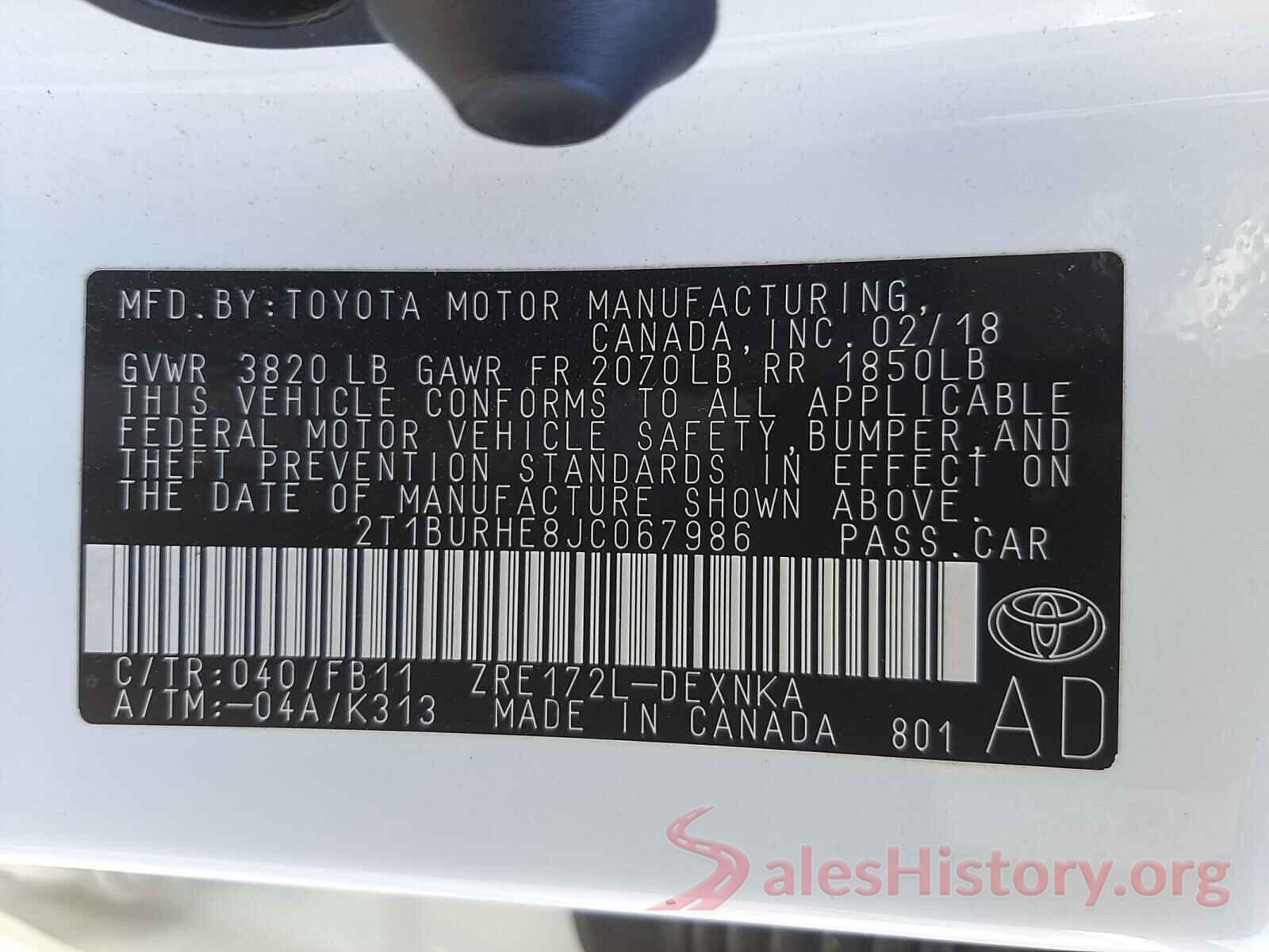 2T1BURHE8JC067986 2018 TOYOTA COROLLA