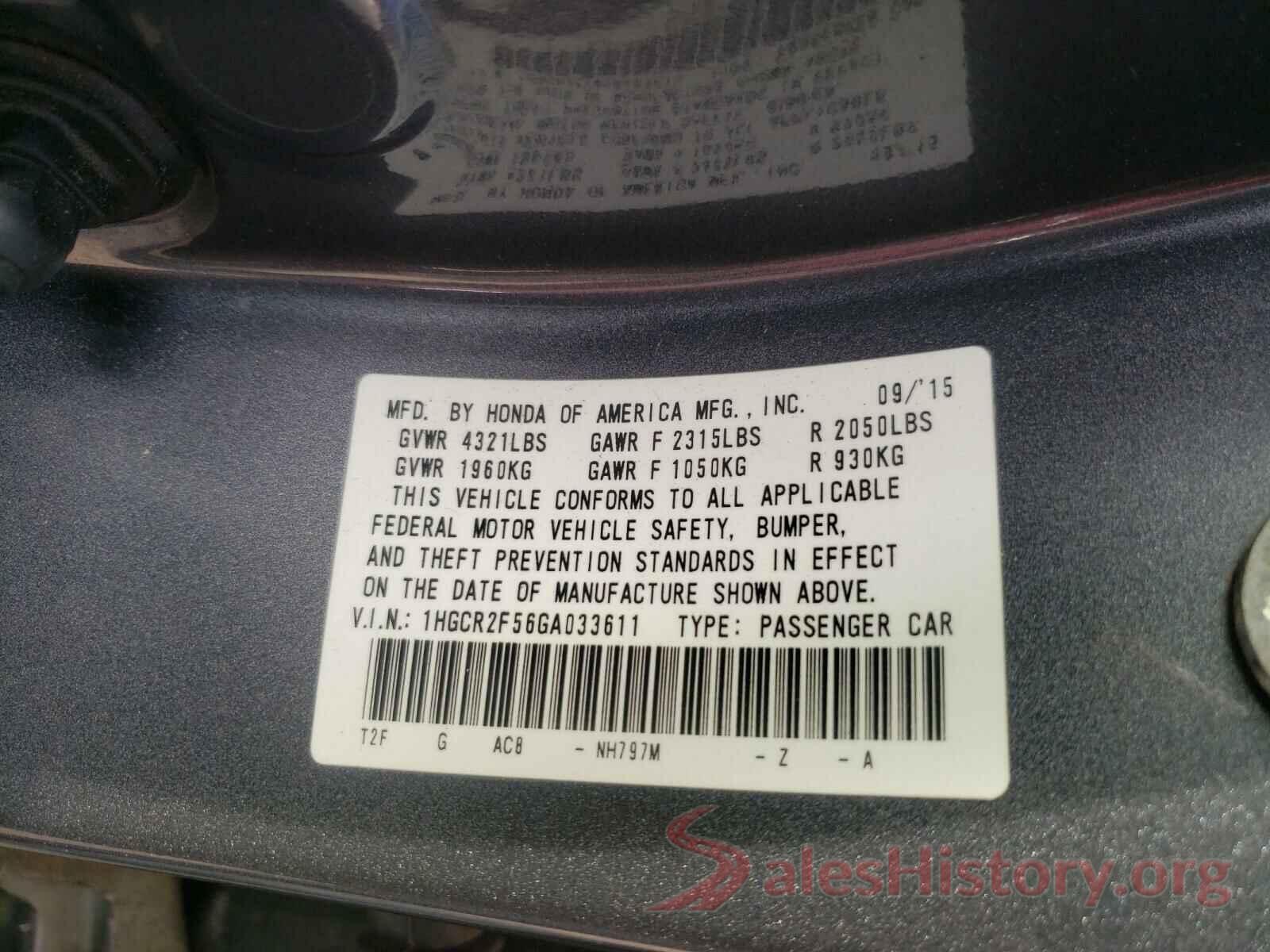 1HGCR2F56GA033611 2016 HONDA ACCORD