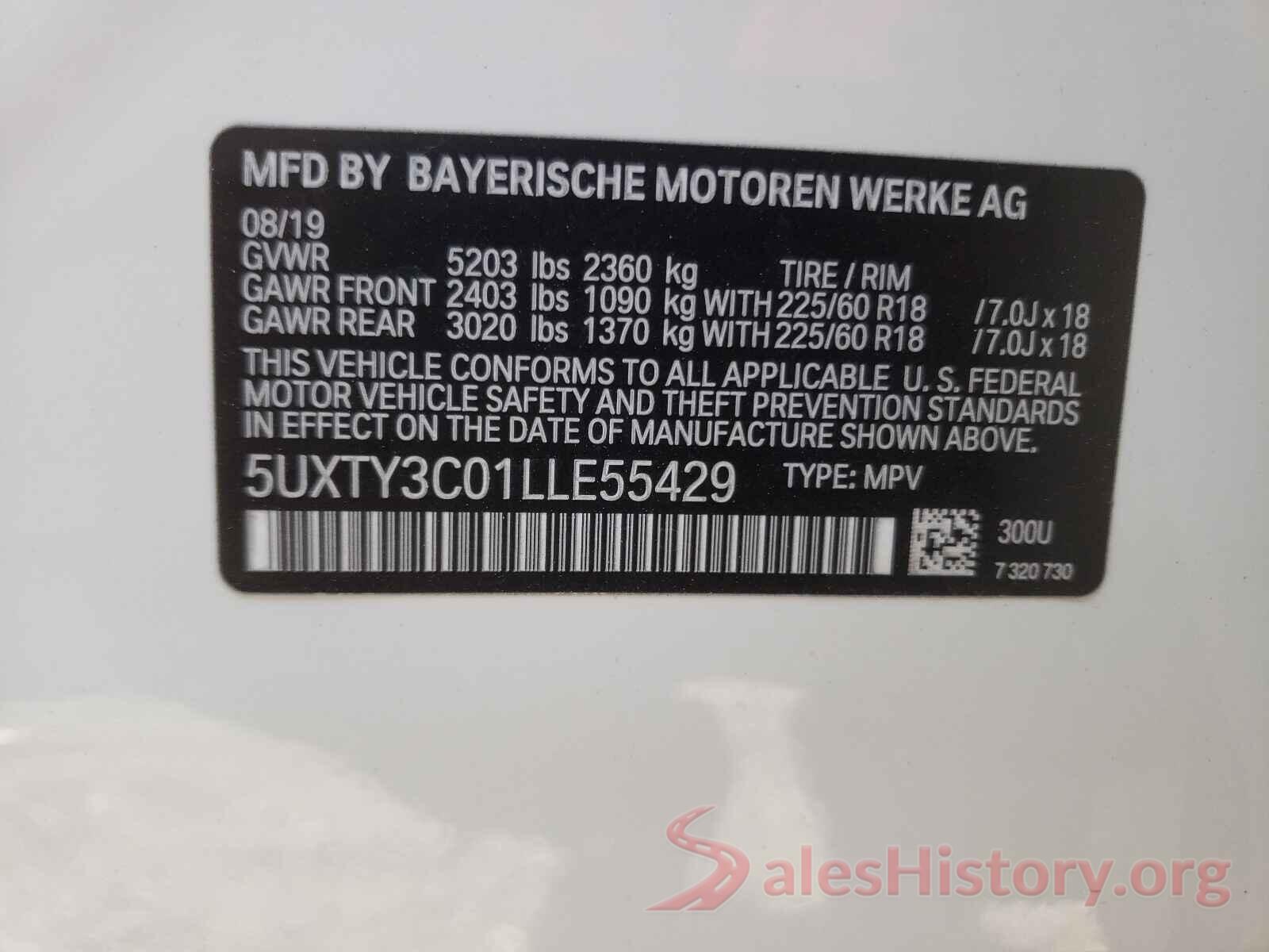 5UXTY3C01LLE55429 2020 BMW X3