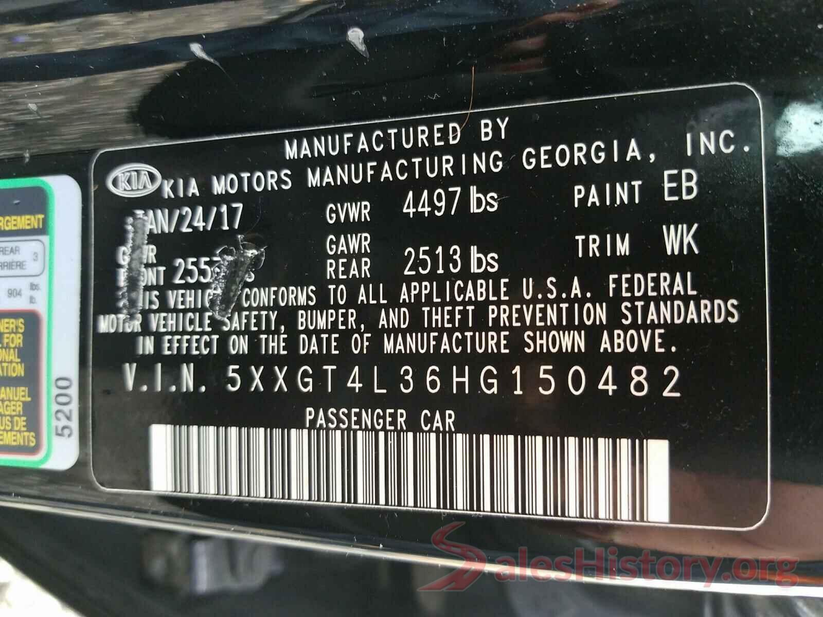 5XXGT4L36HG150482 2017 KIA OPTIMA