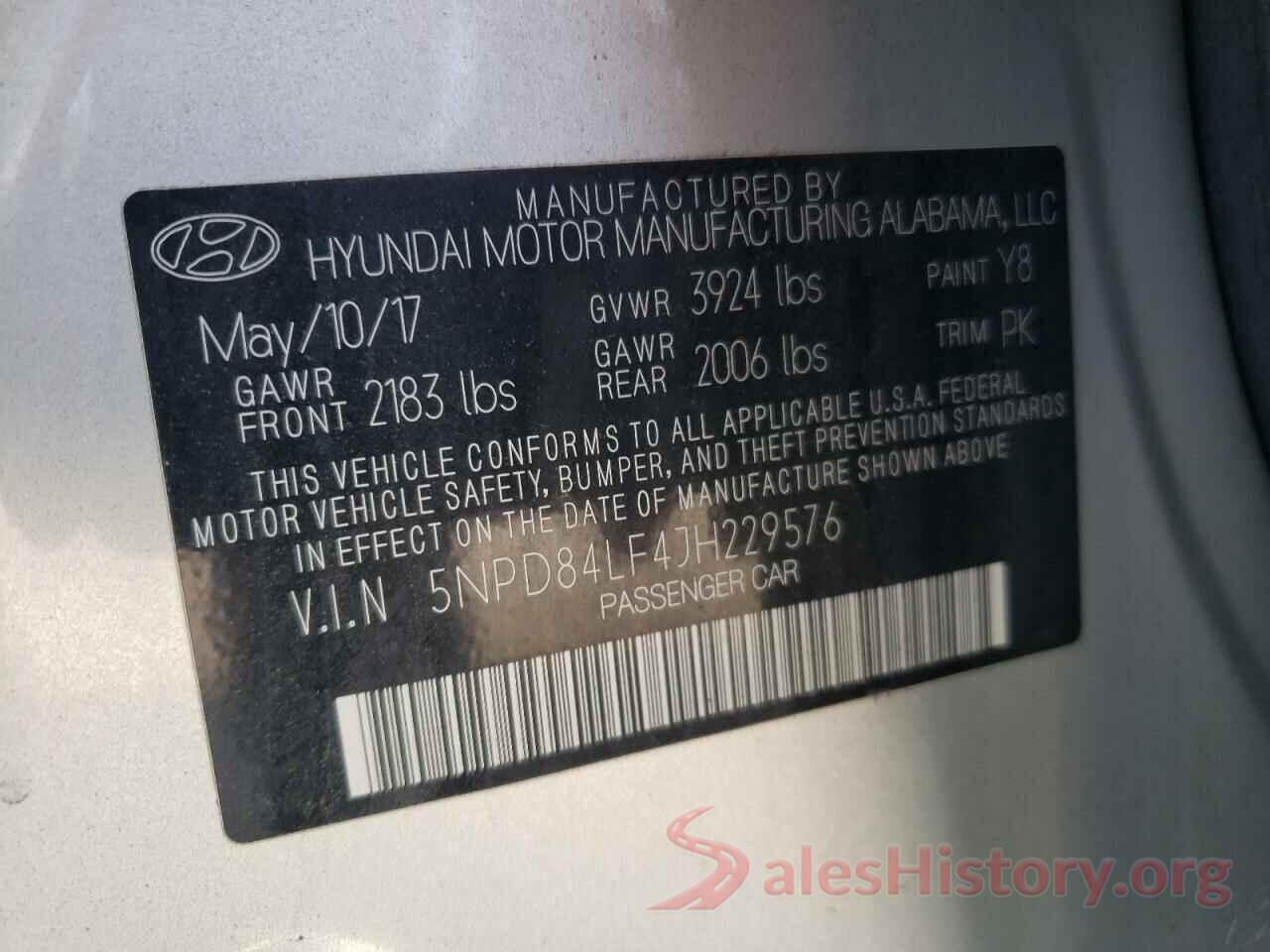 5NPD84LF4JH229576 2018 HYUNDAI ELANTRA