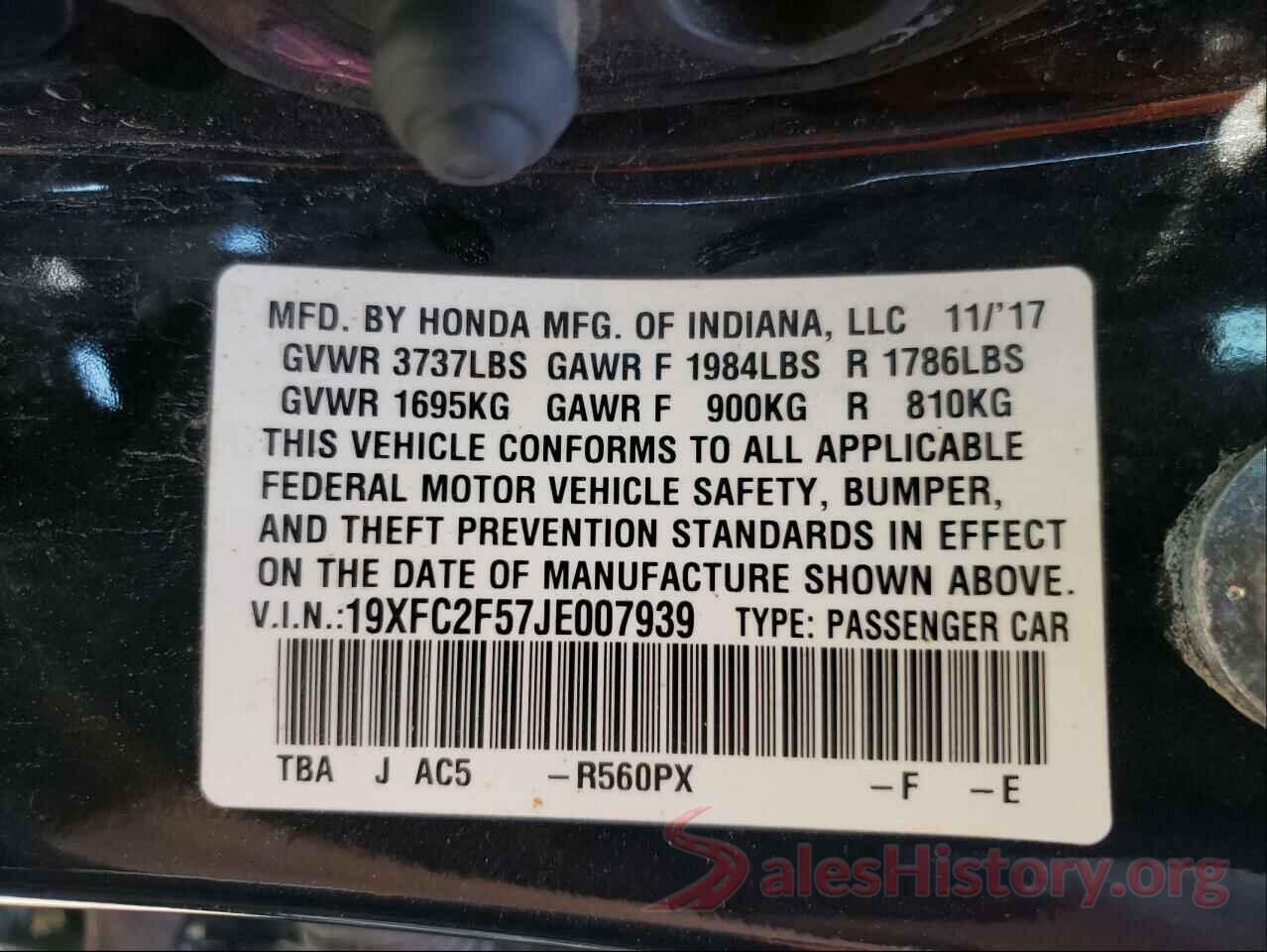 19XFC2F57JE007939 2018 HONDA CIVIC