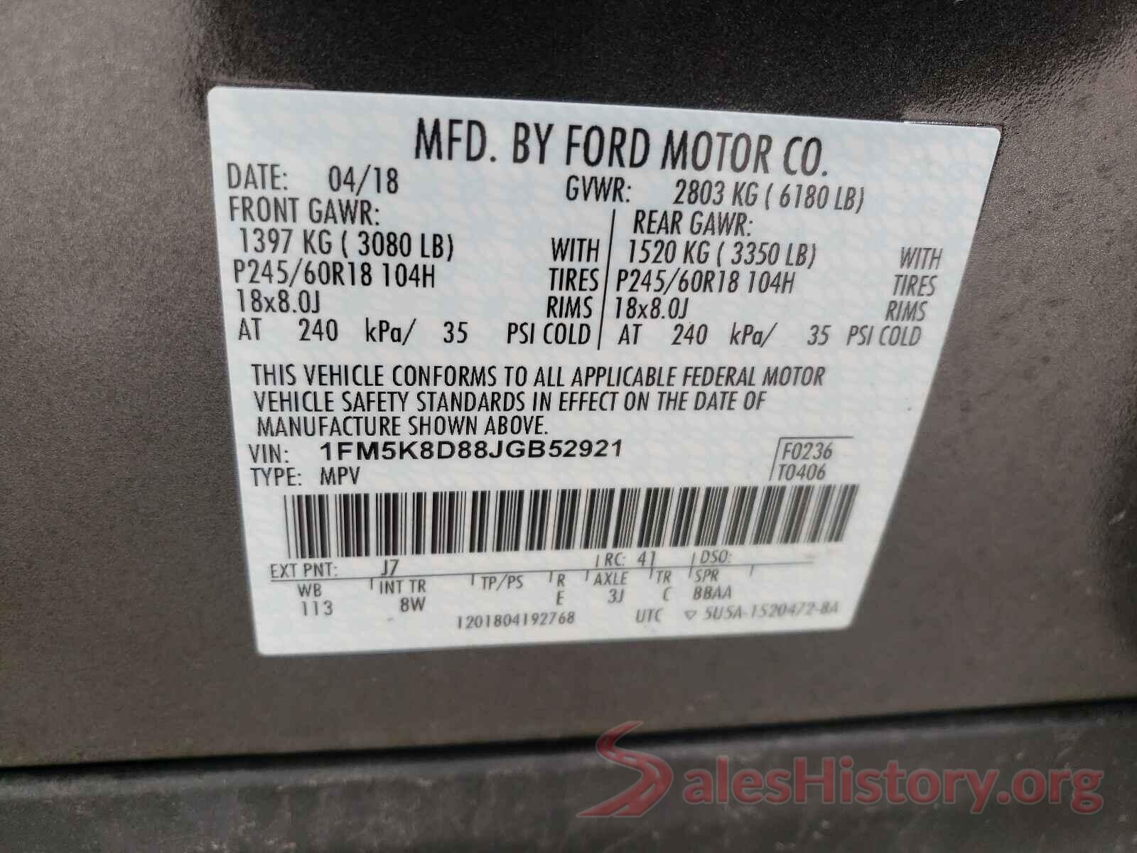 1FM5K8D88JGB52921 2018 FORD EXPLORER