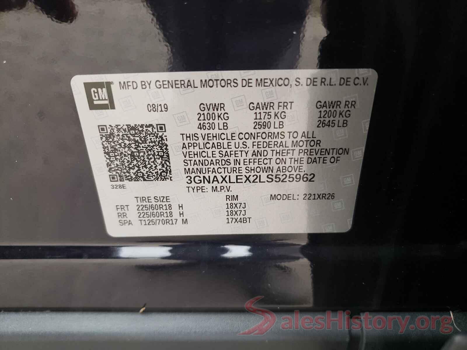 3GNAXLEX2LS525962 2020 CHEVROLET EQUINOX