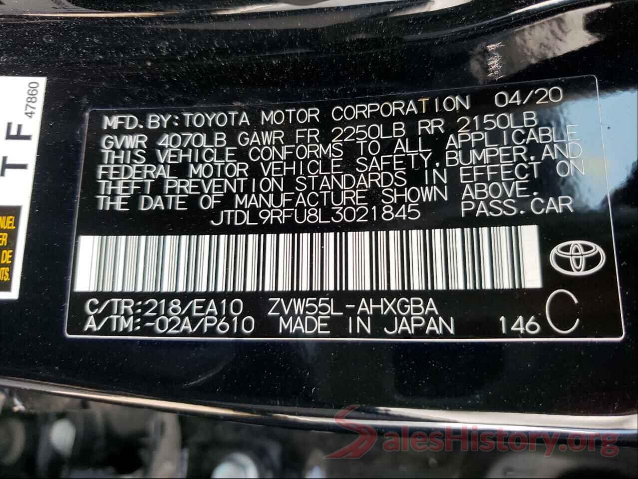 JTDL9RFU8L3021845 2020 TOYOTA PRIUS