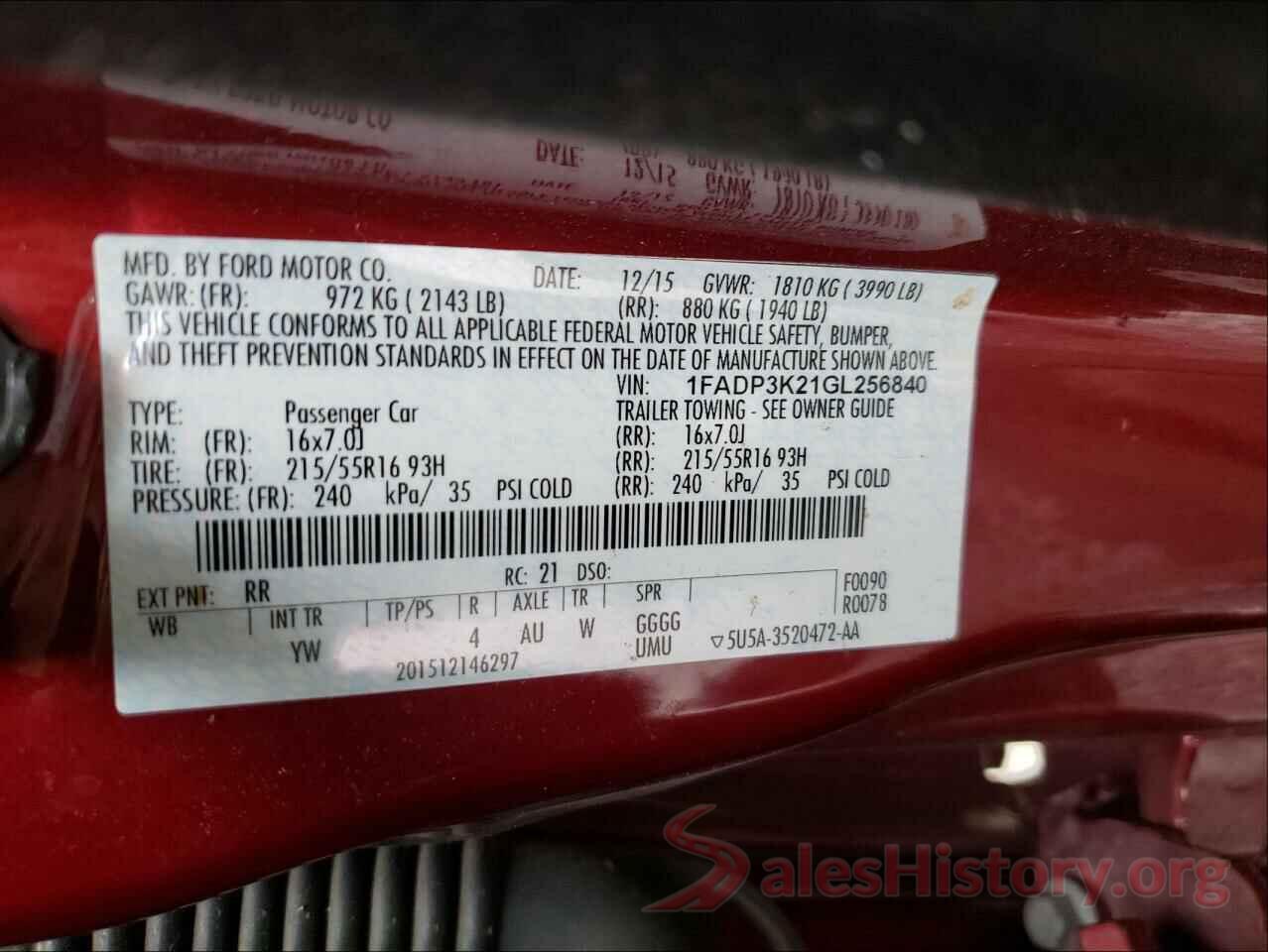 1FADP3K21GL256840 2016 FORD FOCUS