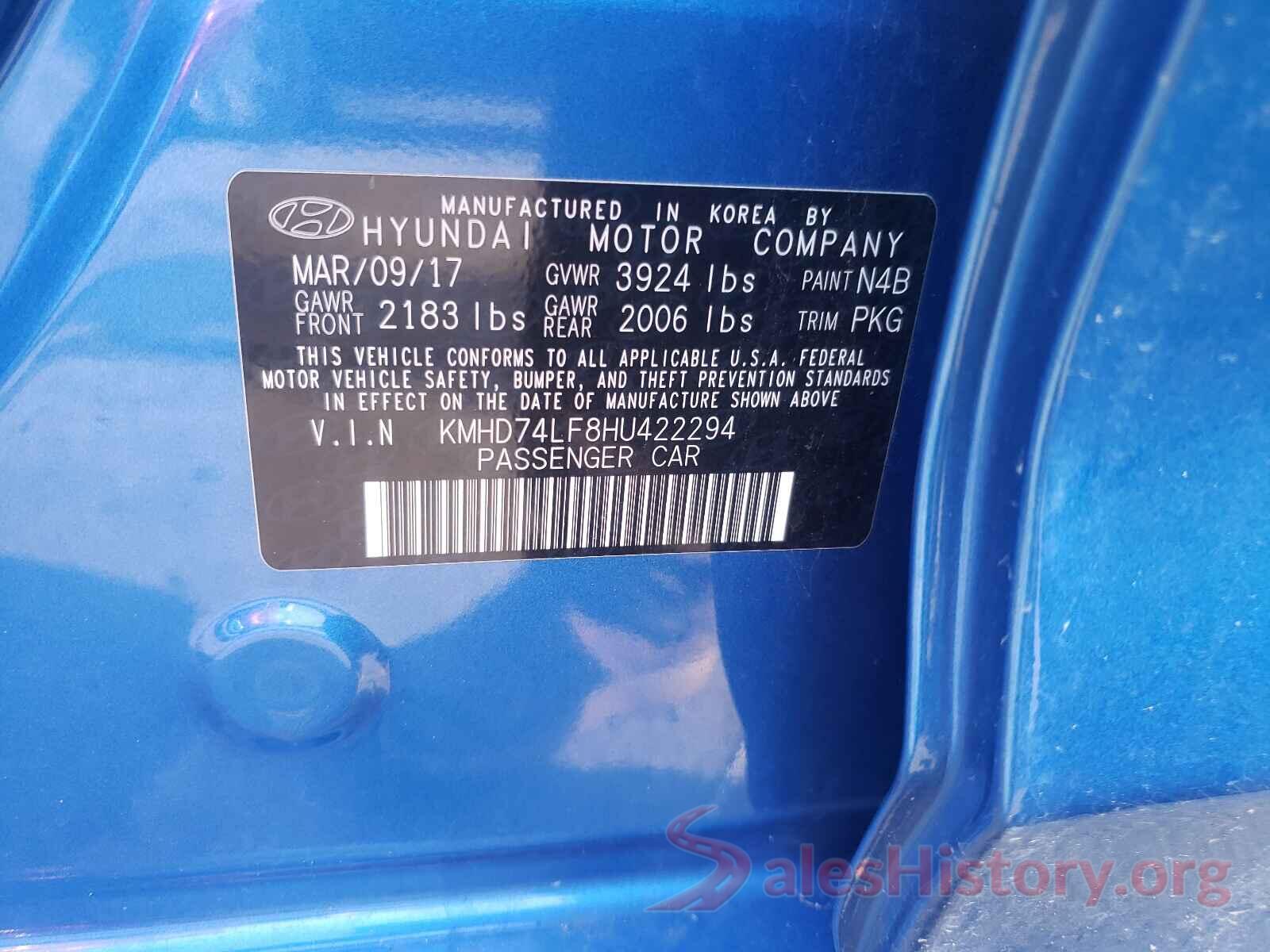 KMHD74LF8HU422294 2017 HYUNDAI ELANTRA