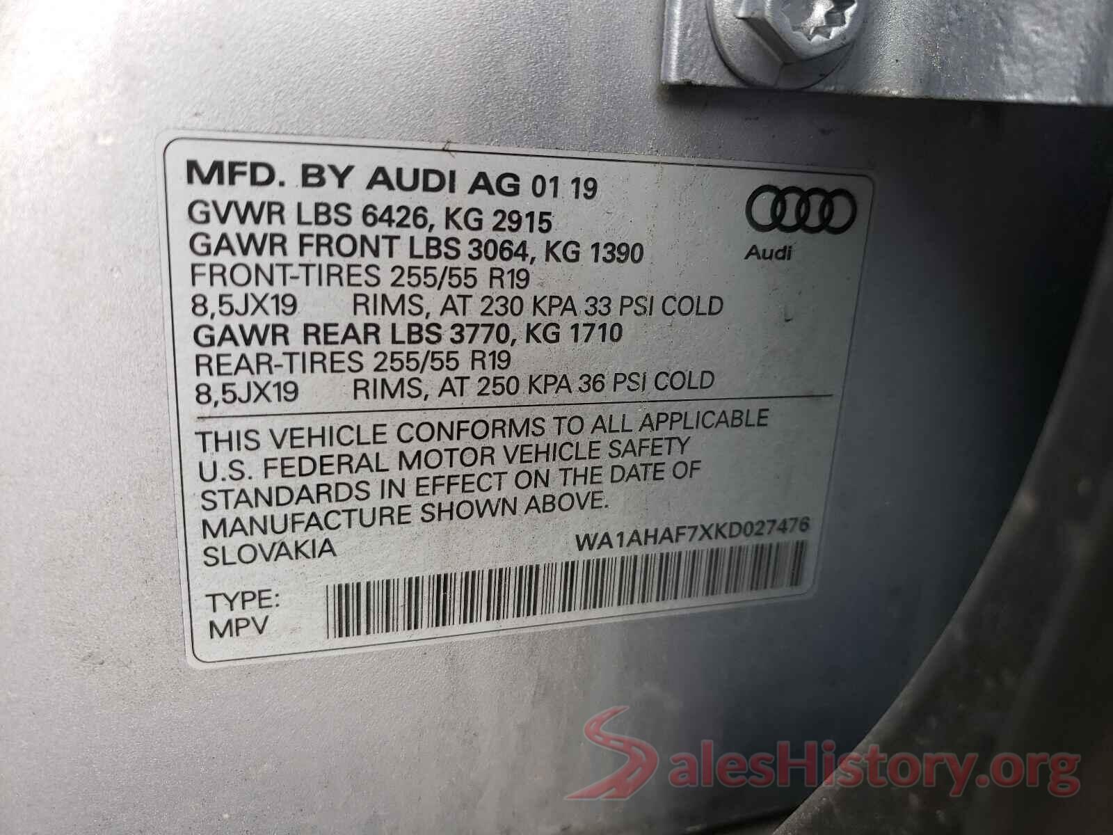 WA1AHAF7XKD027476 2019 AUDI Q7