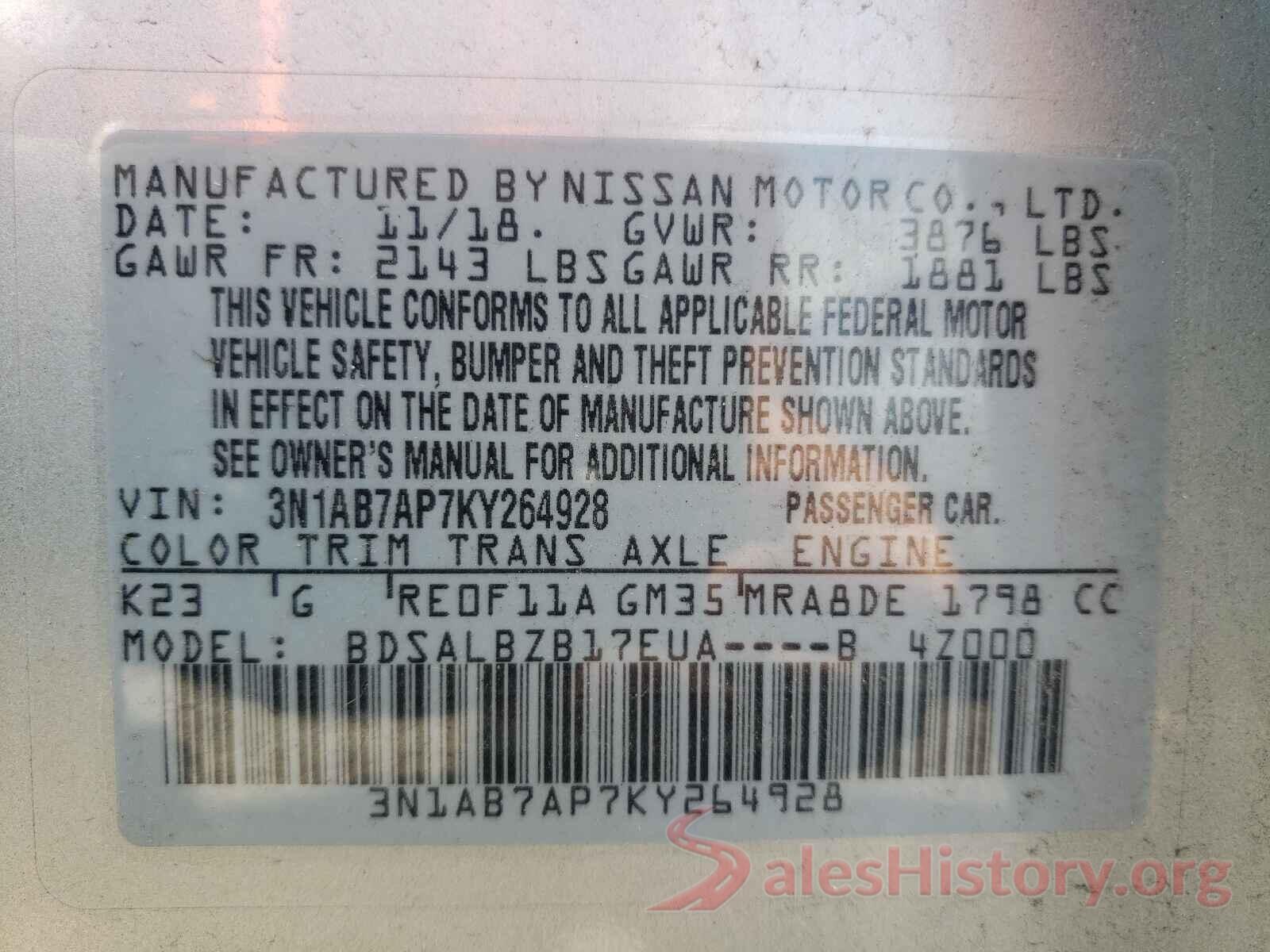 3N1AB7AP7KY264928 2019 NISSAN SENTRA