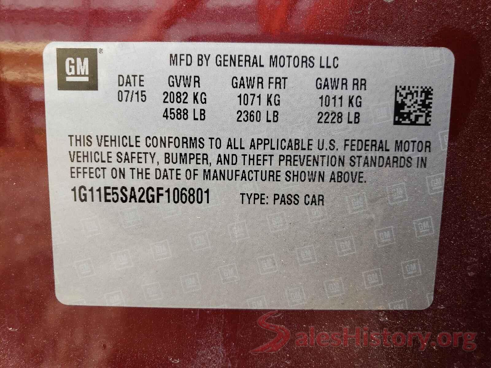 1G11E5SA2GF106801 2016 CHEVROLET MALIBU