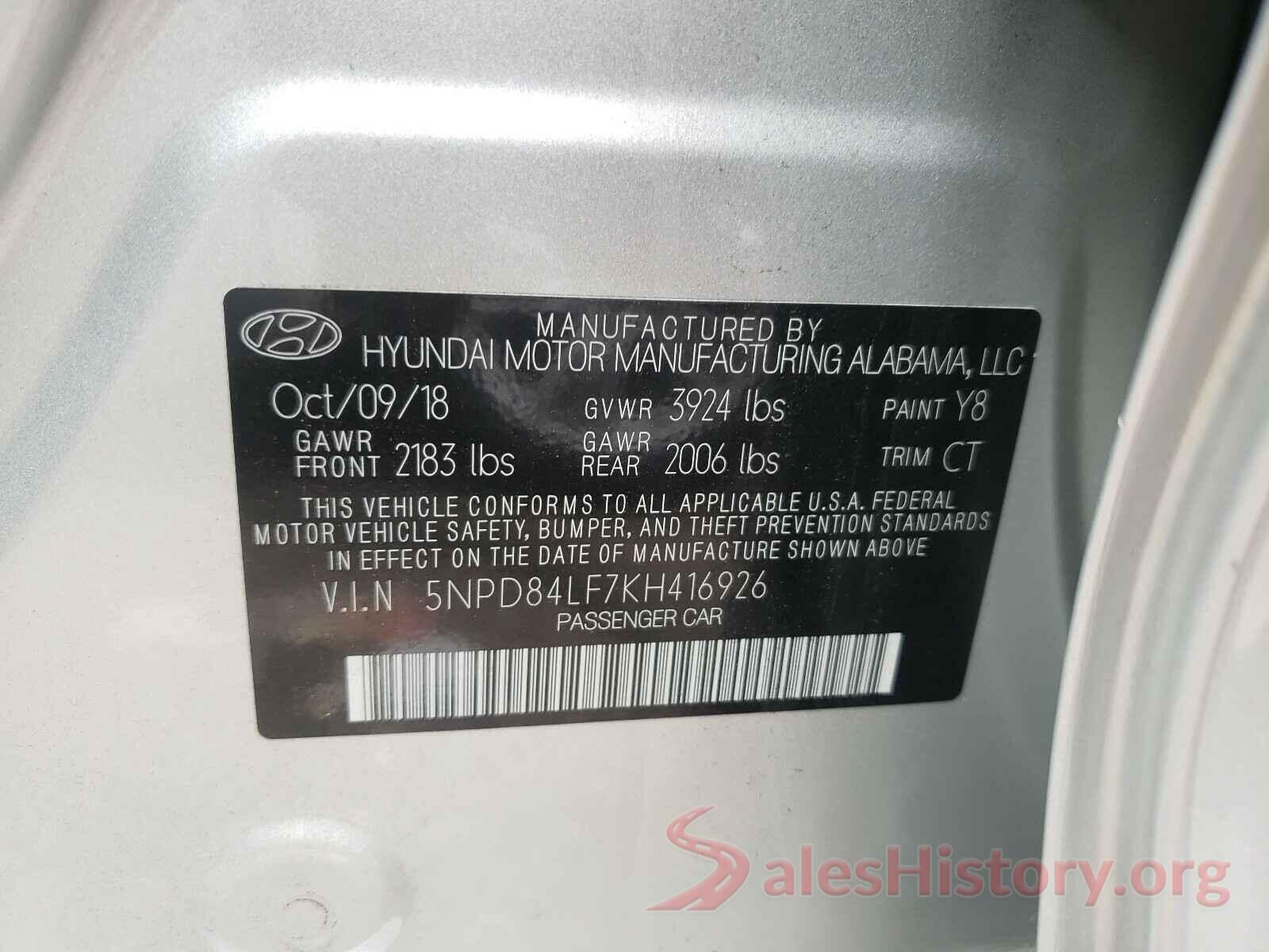 5NPD84LF7KH416926 2019 HYUNDAI ELANTRA