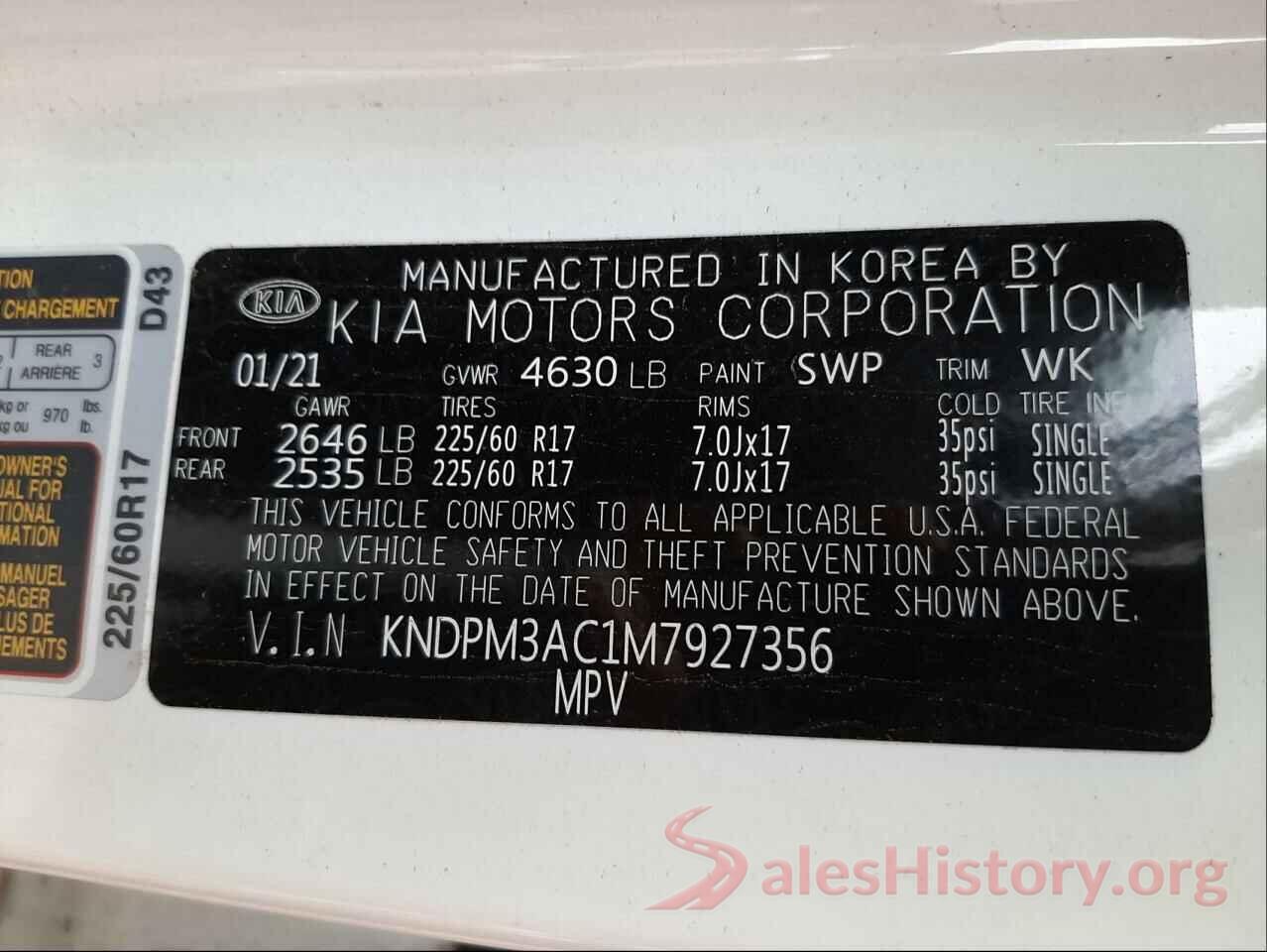 KNDPM3AC1M7927356 2021 KIA SPORTAGE