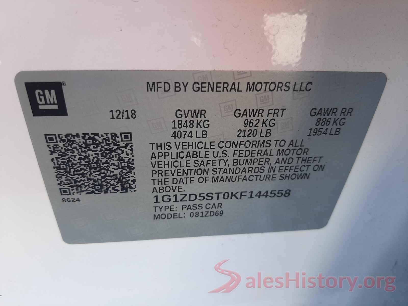 1G1ZD5ST0KF144558 2019 CHEVROLET MALIBU