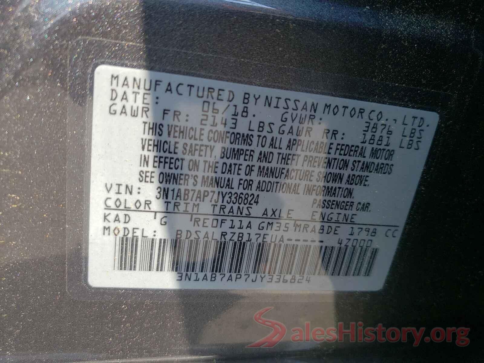 3N1AB7AP7JY336824 2018 NISSAN SENTRA