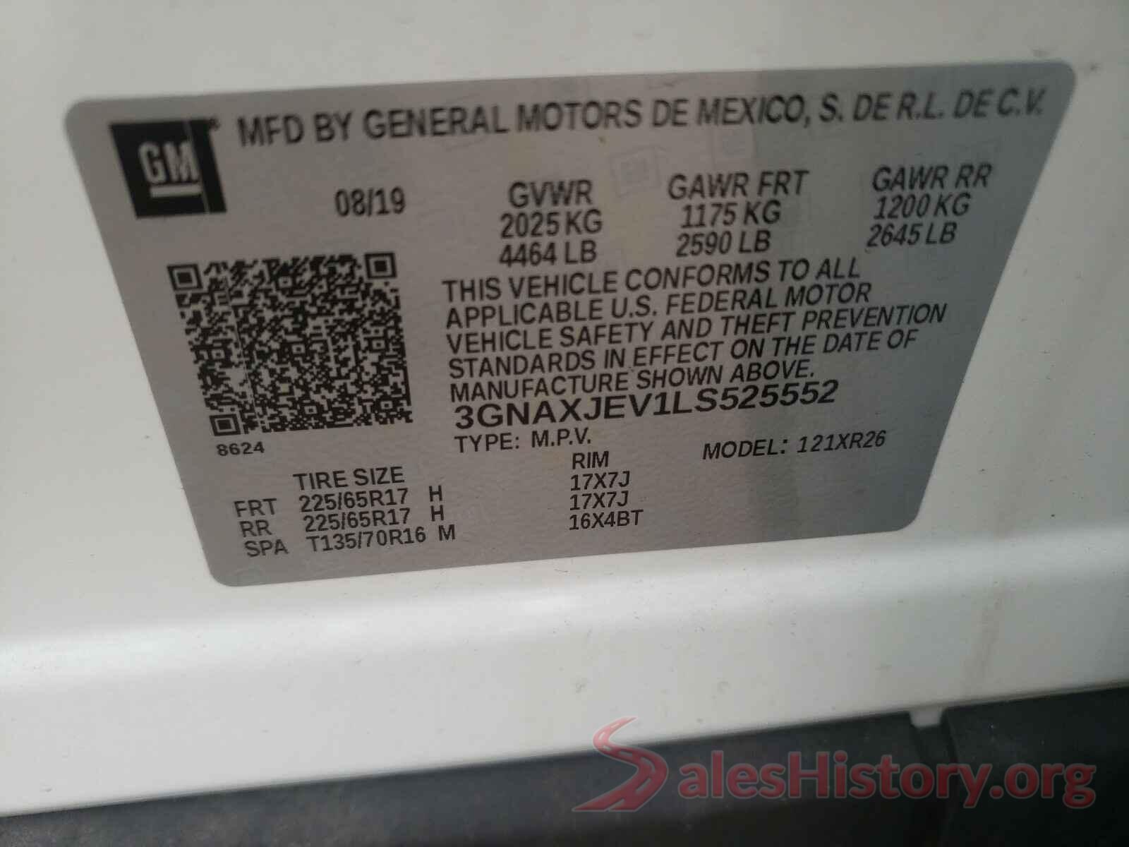 3GNAXJEV1LS525552 2020 CHEVROLET EQUINOX